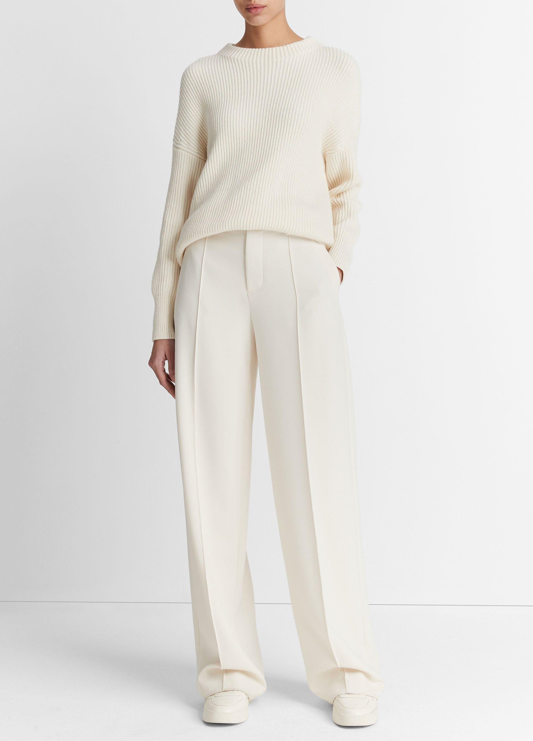 빈스 Vince Ribbed Cotton-Cashmere Funnel Neck Sweater,IVORY