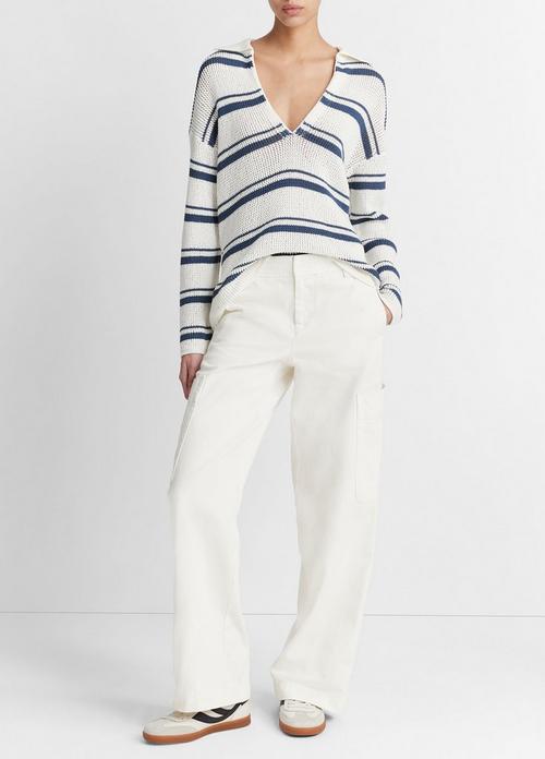 Striped Rack-Ribbed Cotton Pullover