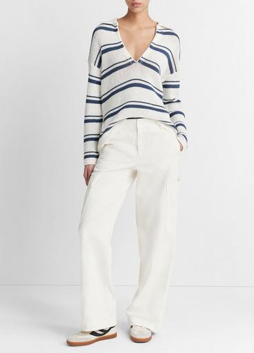 Striped Rack-Ribbed Cotton Pullover image number 0