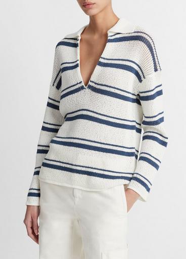 Striped Rack-Ribbed Cotton Pullover image number 2