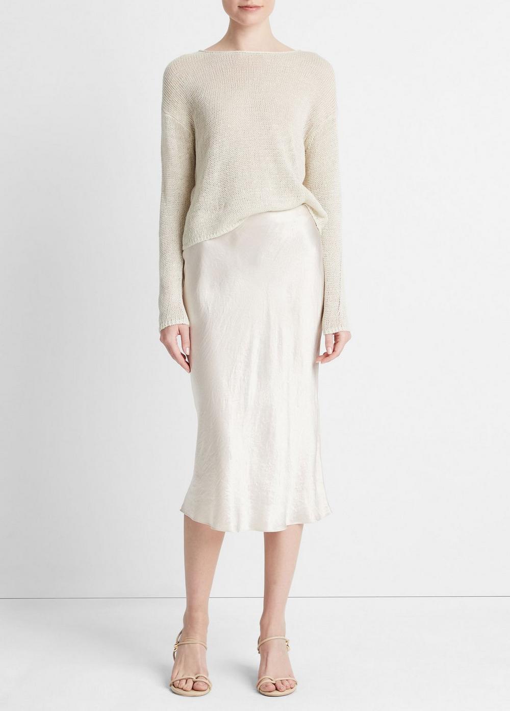 Italian Linen Drop-shoulder Pullover Sweater, Ceramic, Size XL Vince