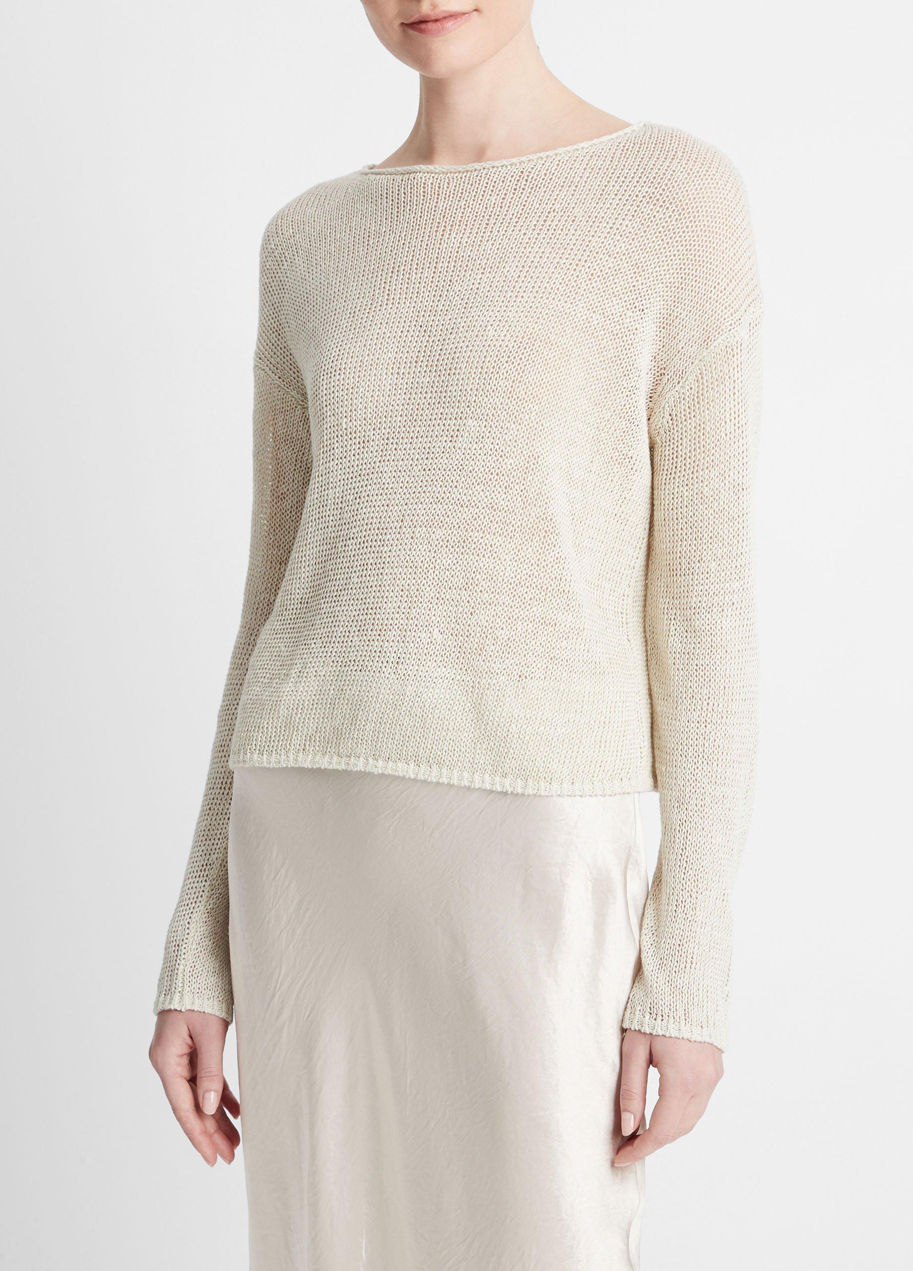 Italian Linen Drop Shoulder Pullover Sweater in Sweaters Vince
