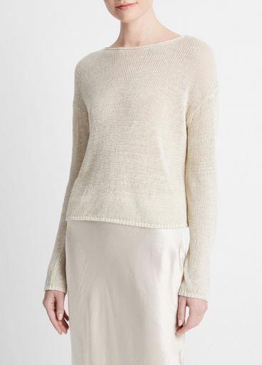 Italian Linen Drop-Shoulder Pullover Sweater image number 2
