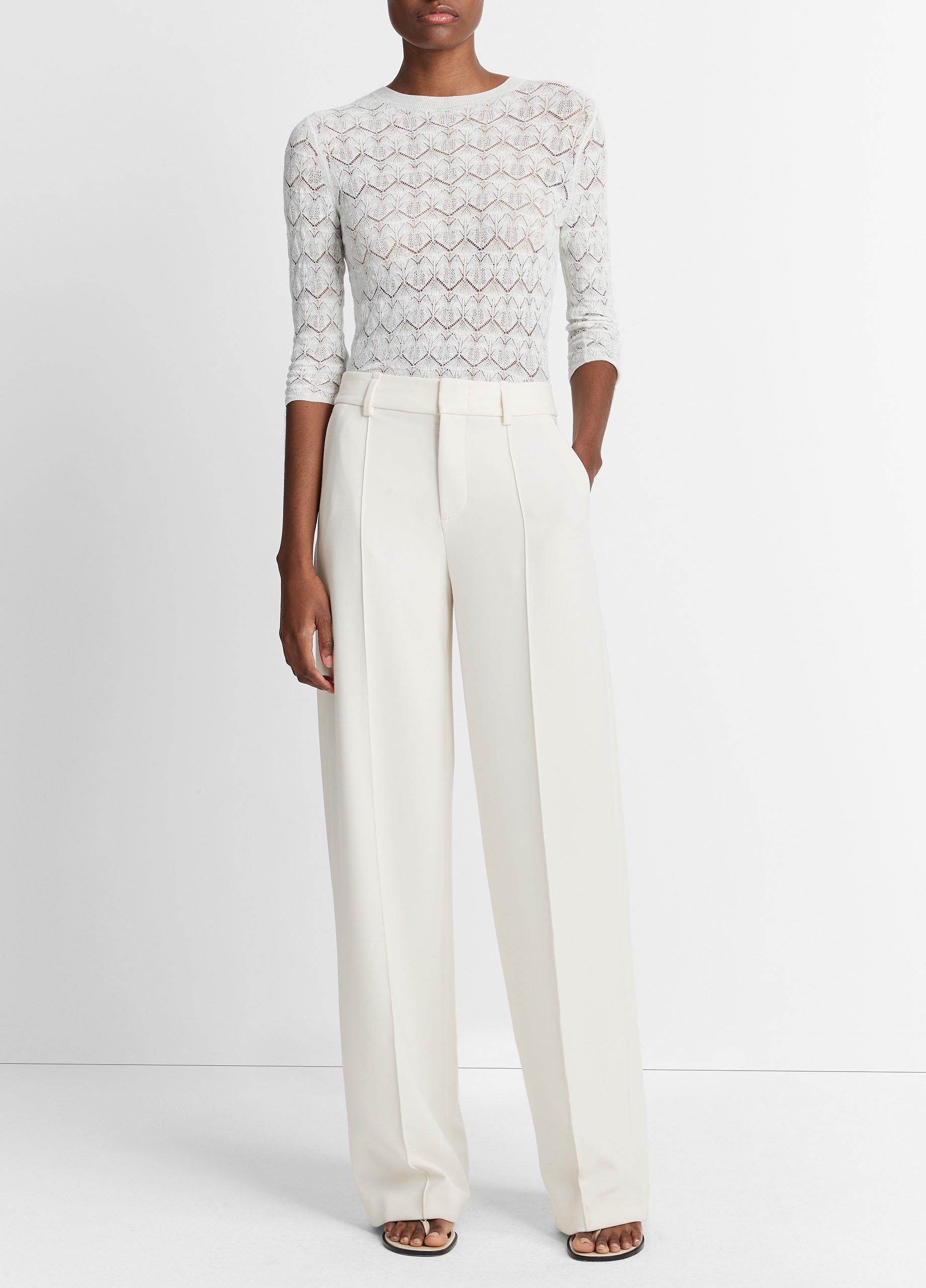 Fine Lace Cotton Three-Quarter-Sleeve Crew Neck Sweater image number 0
