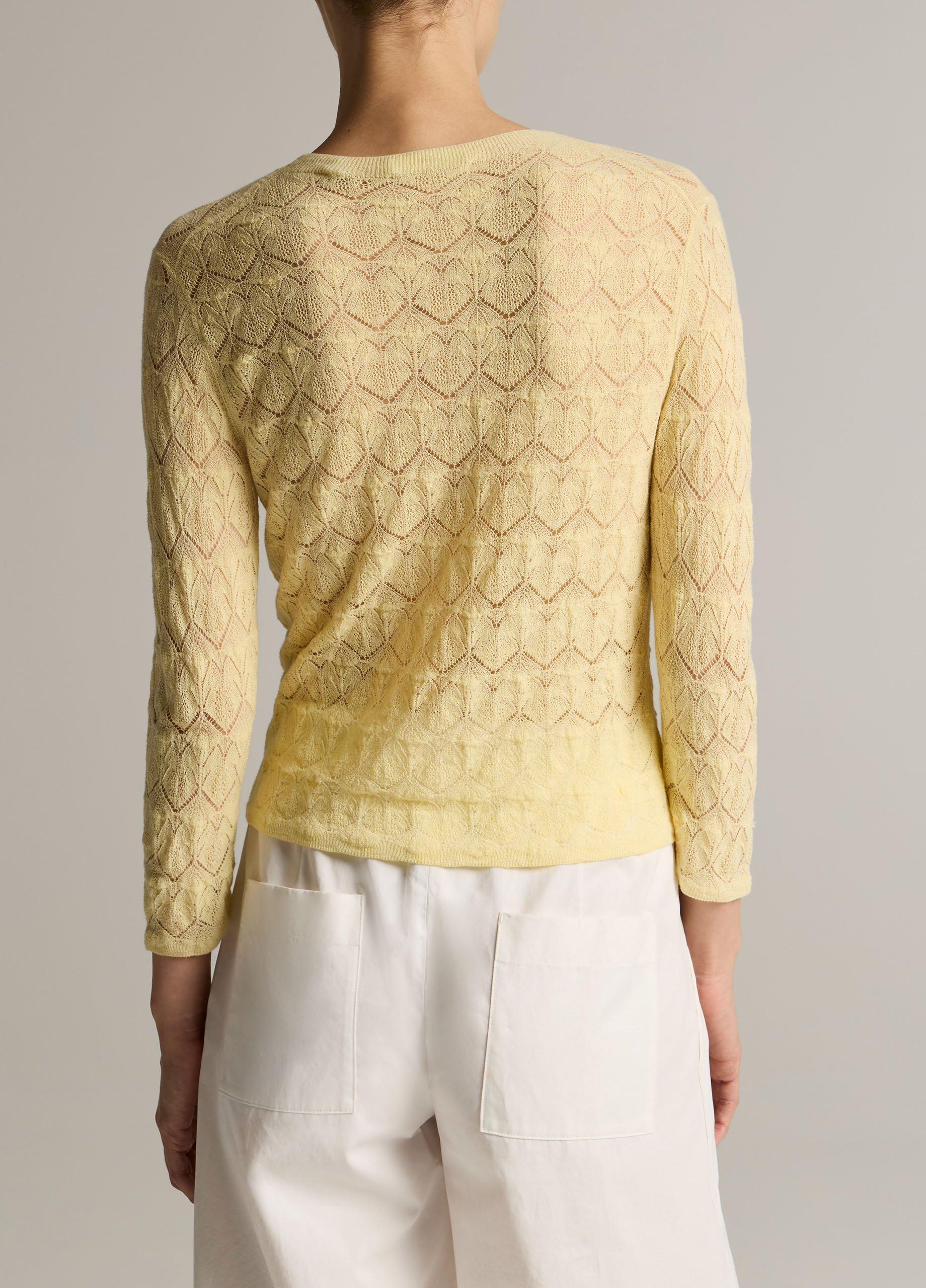 Fine Lace Cotton Three-Quarter-Sleeve Crew Neck Sweater image number 2