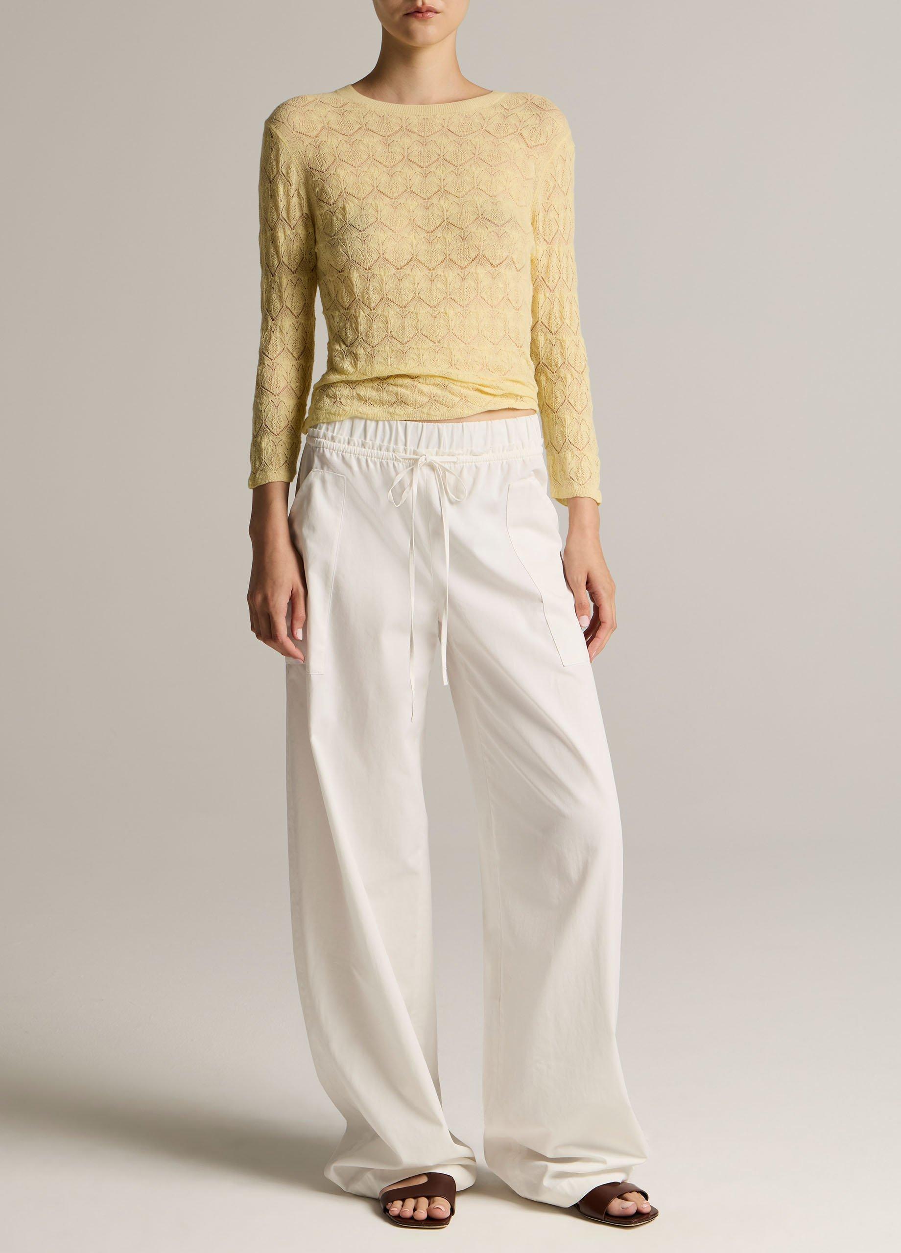 Fine Lace Cotton Three-Quarter-Sleeve Crew Neck Sweater image number 3