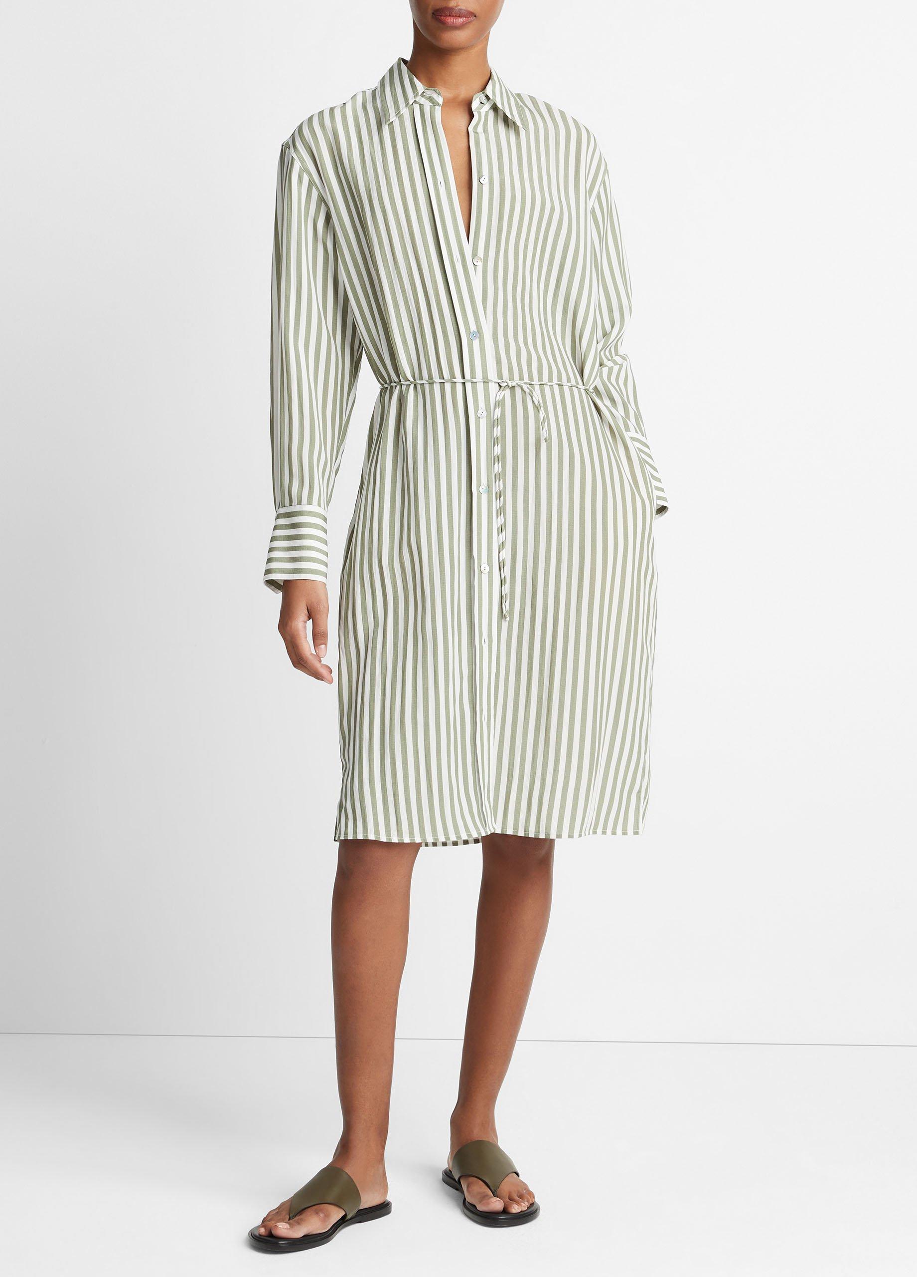 빈스 Vince Coastal Stripe Short Shirt Dress,SEA FERN/OPTIC WHITE