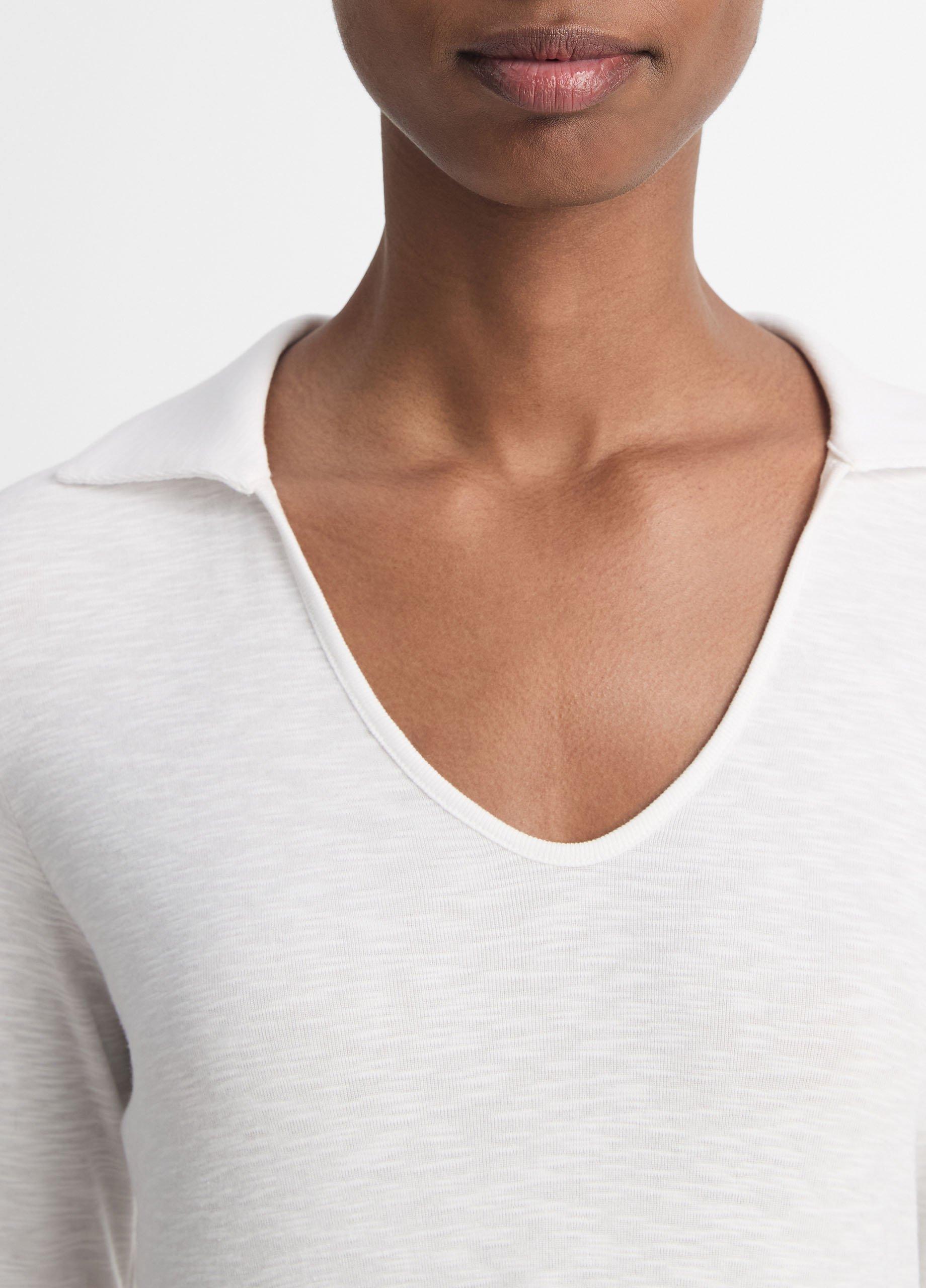 Cotton-Blend Long-Sleeve Polo Top image number 1