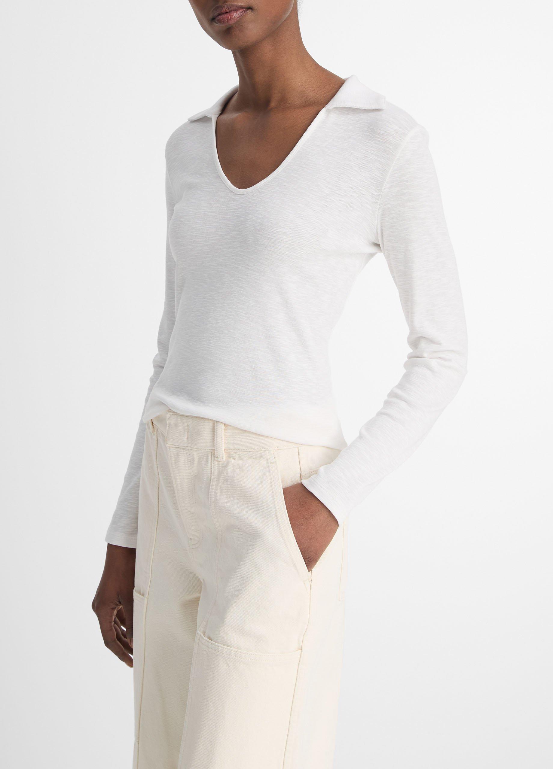 Cotton-Blend Long-Sleeve Polo Top image number 2