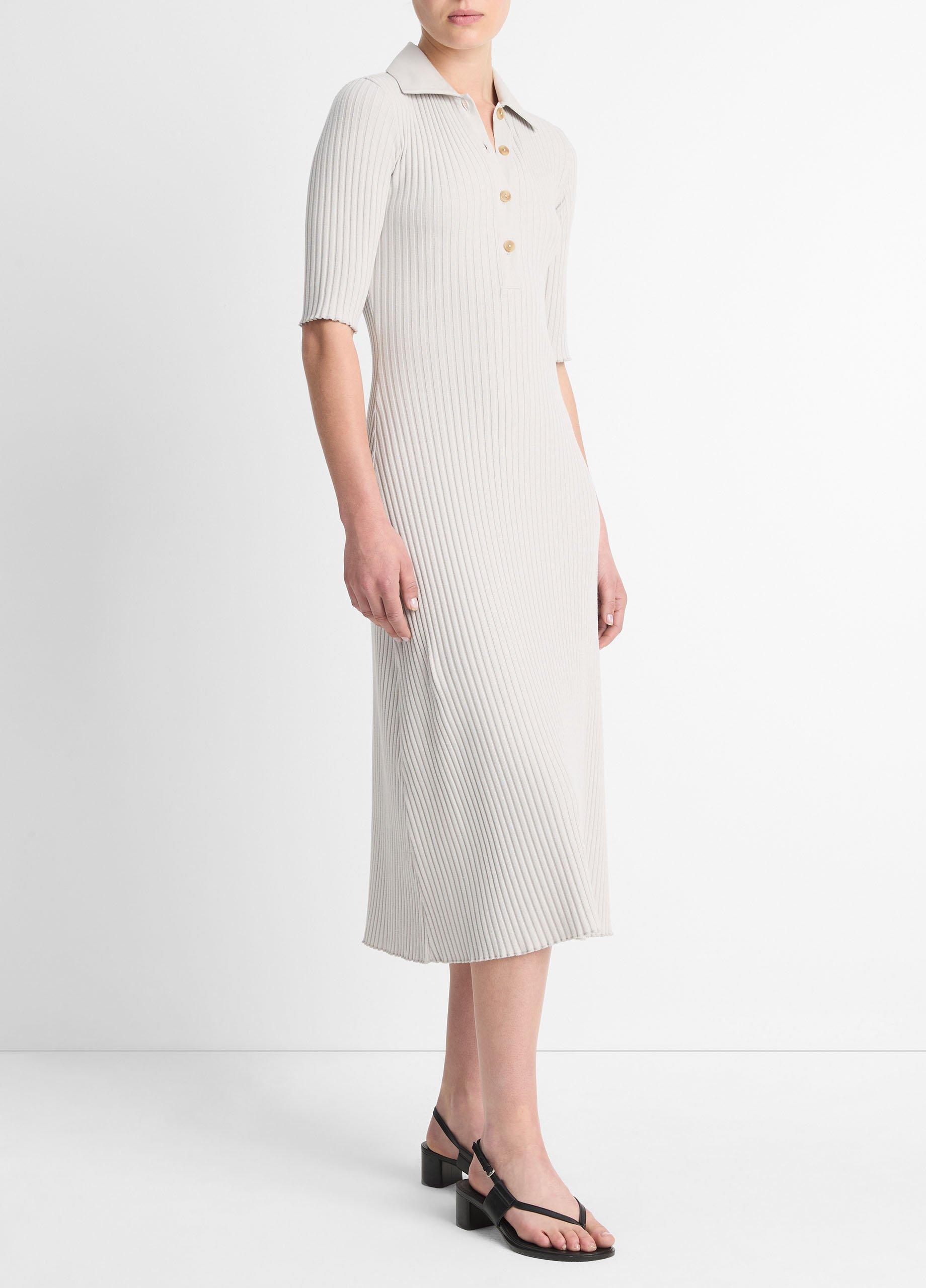 Ribbed Cotton-Blend Polo Dress in Dresses & Skirts | Vince
