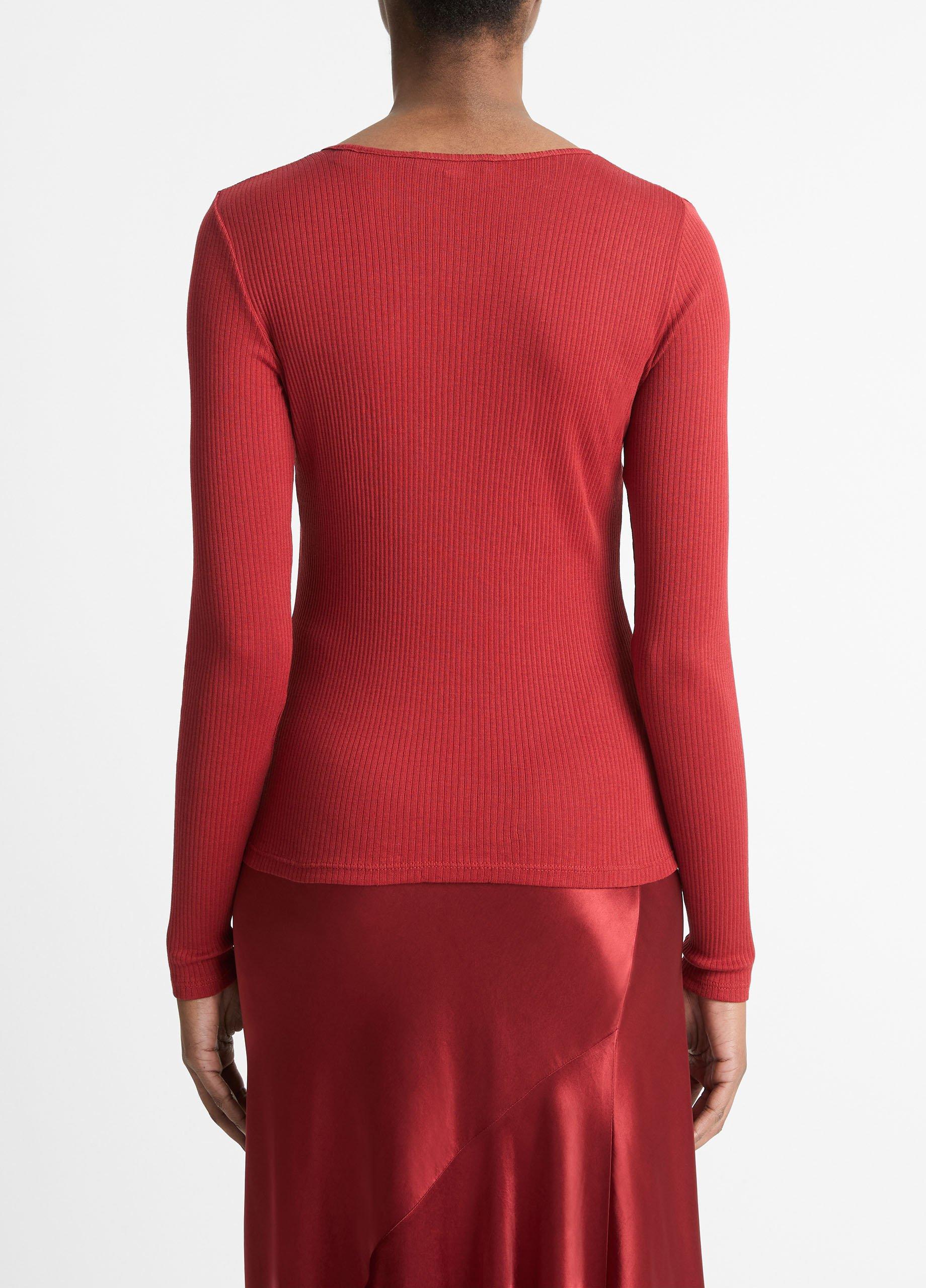 Ribbed Pima Cotton Long-Sleeve T-Shirt in Shirts & Tees | Vince