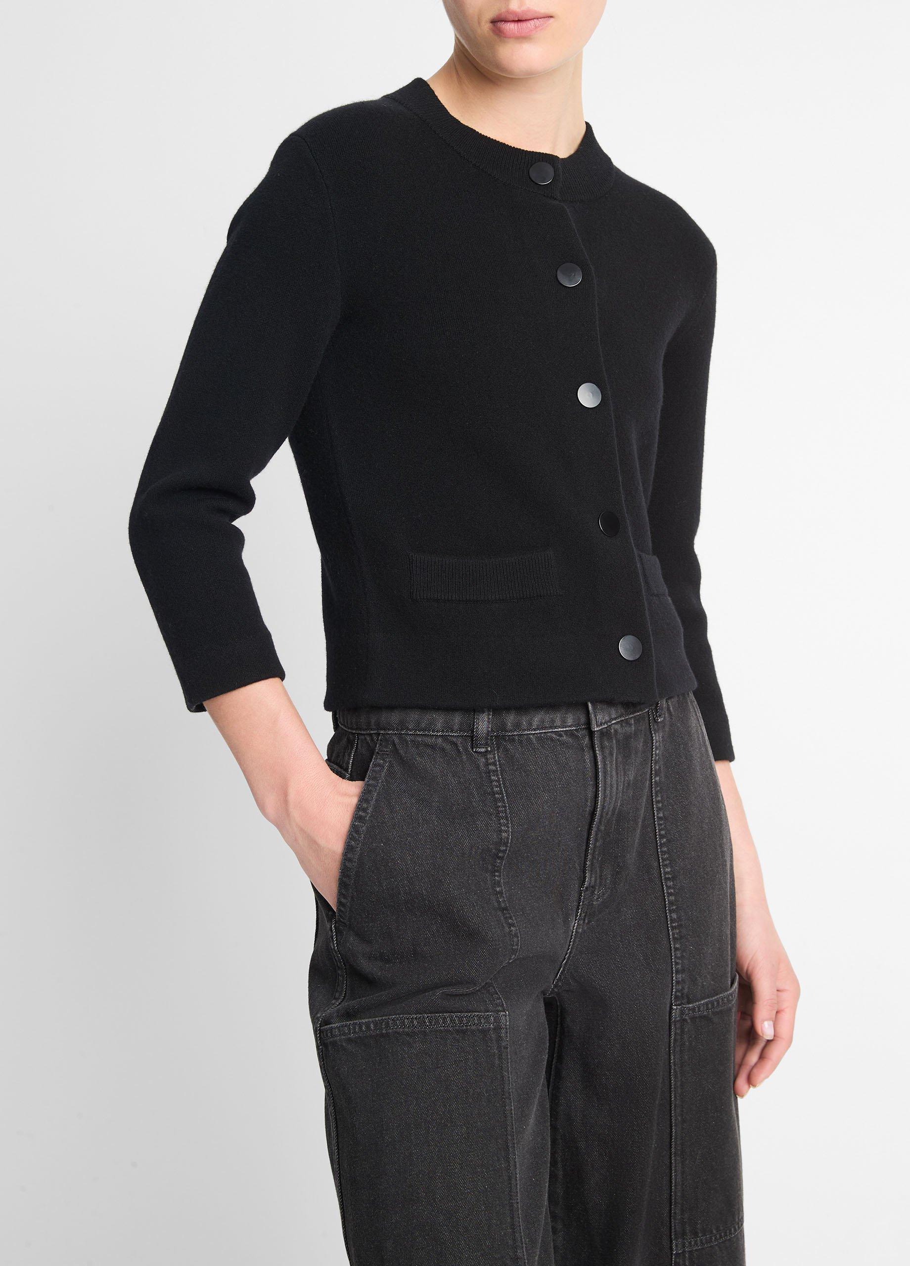 Wool Blend Shrunken Snap Cardigan in Cardigans Vince