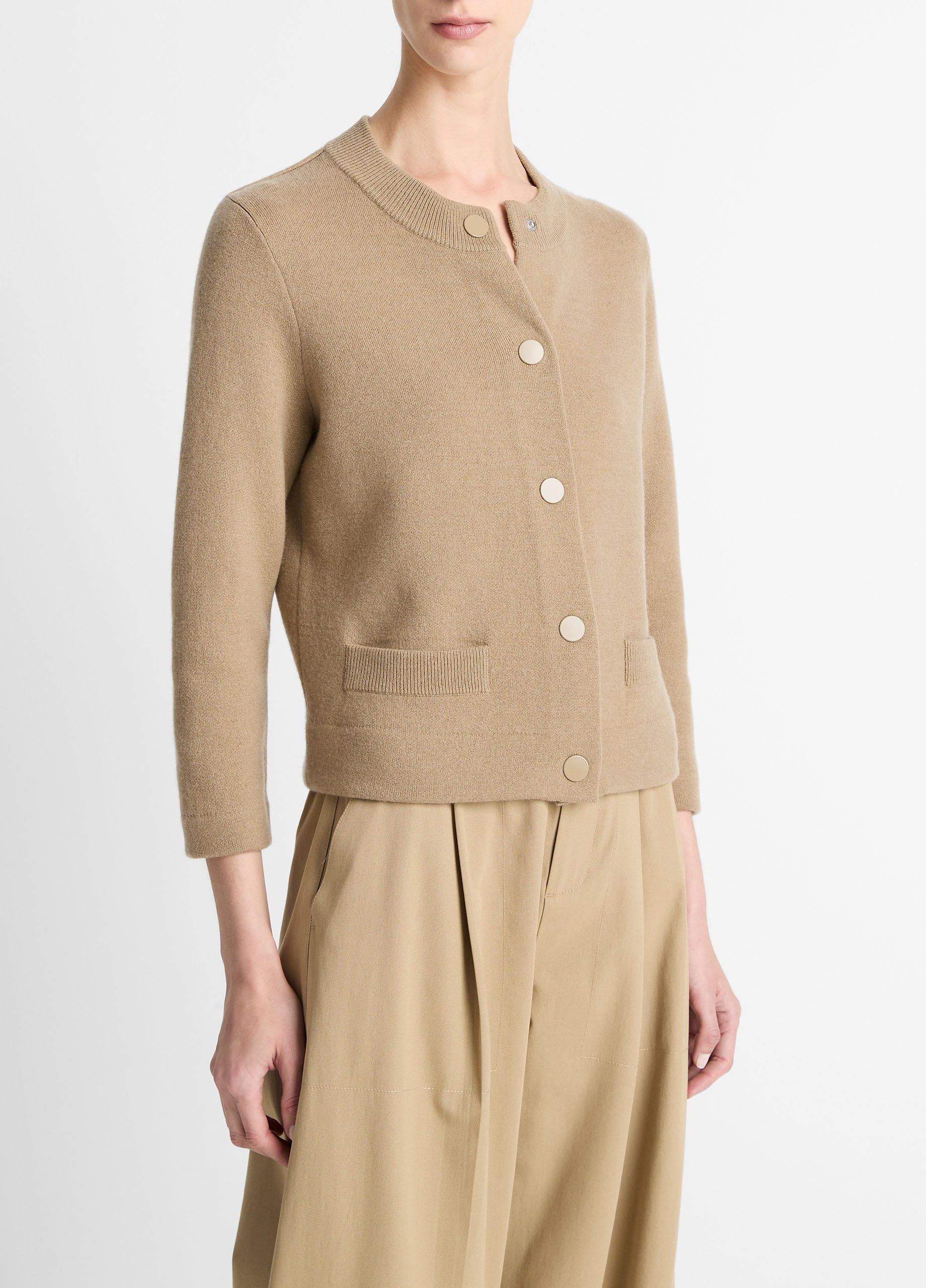 Wool-Blend Shrunken Snap Cardigan in Cardigans | Vince