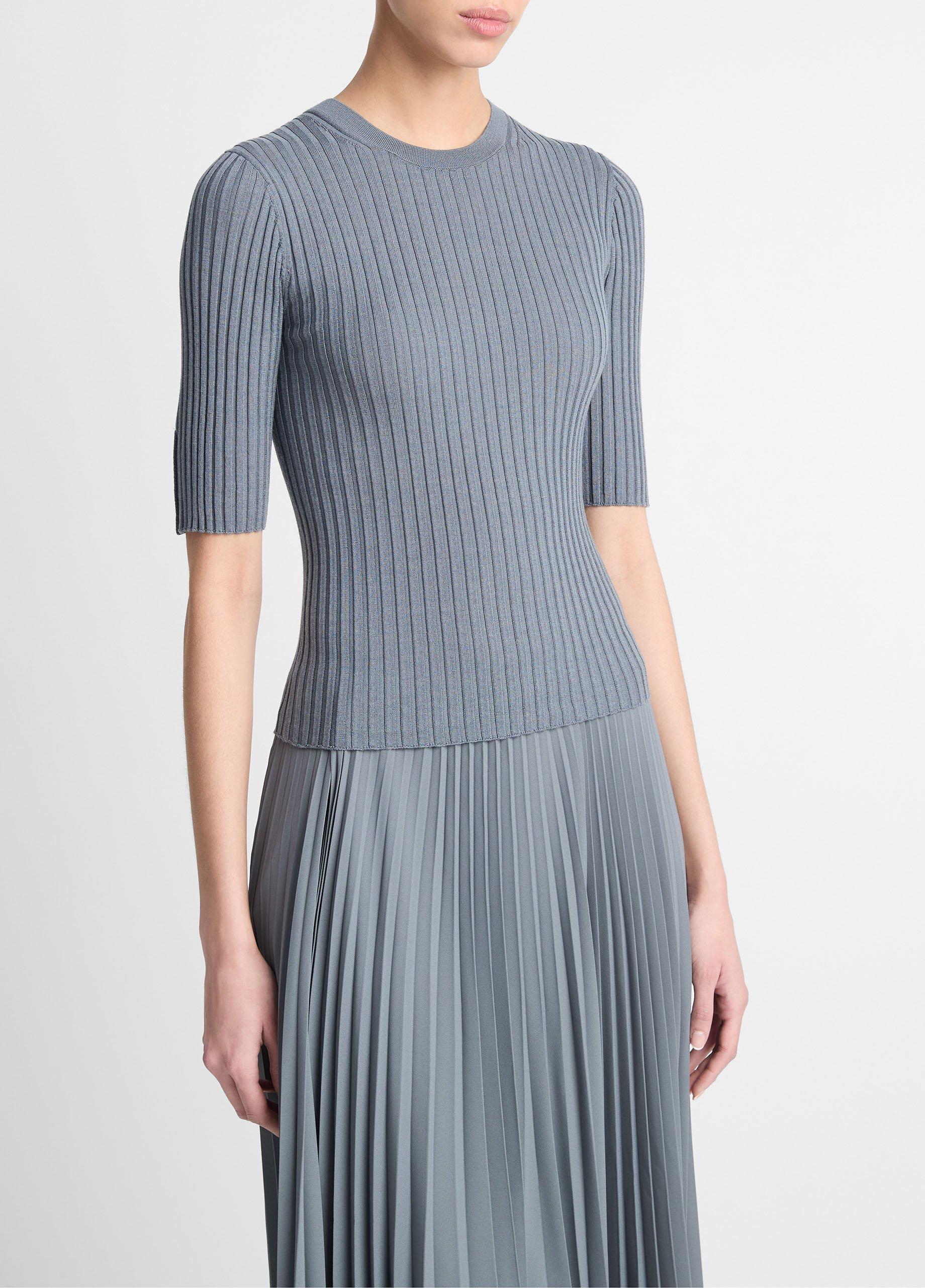 Italian Wool-Blend Snap Elbow-Sleeve Top image number 2