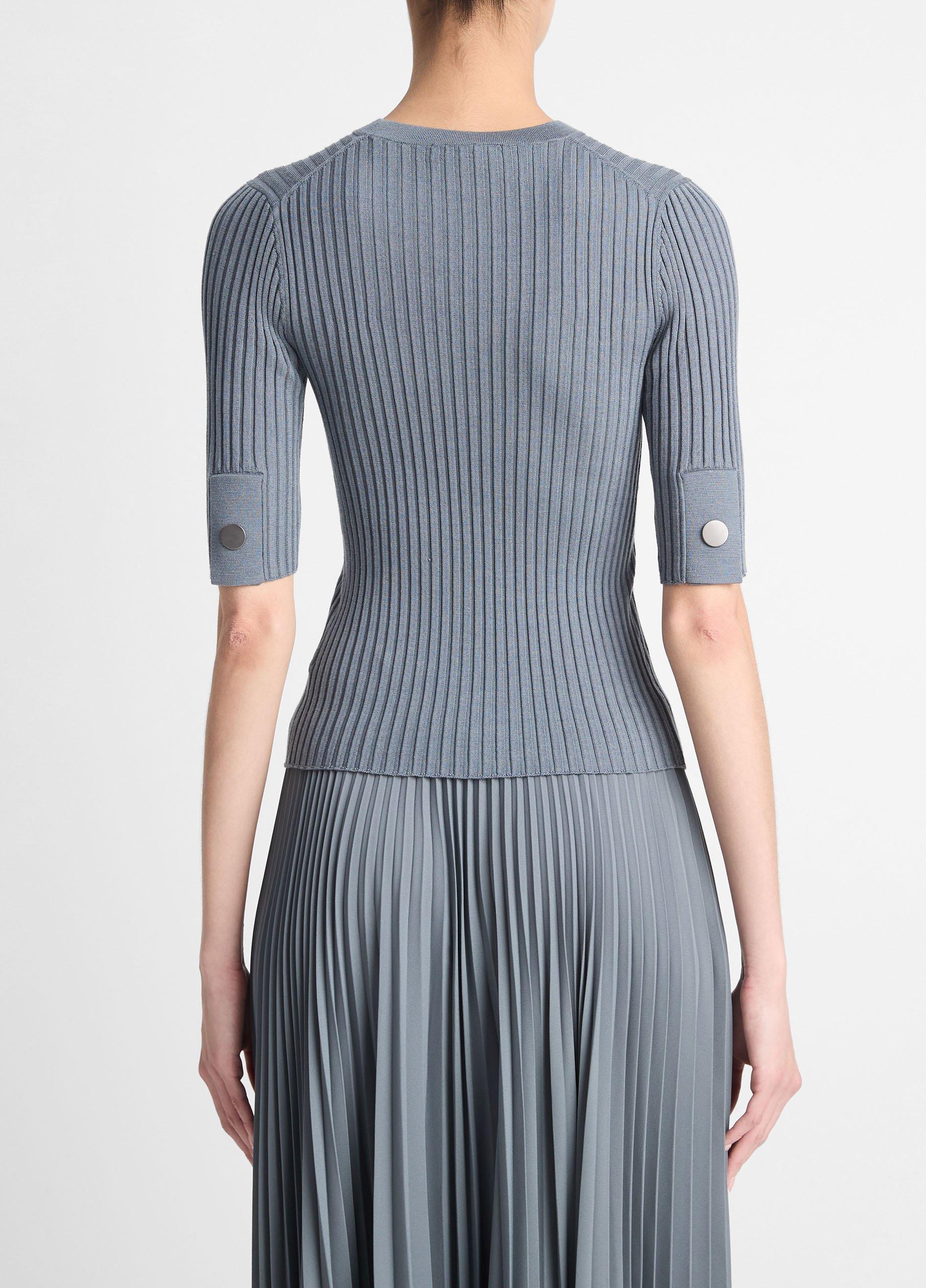 Italian Wool-Blend Snap Elbow-Sleeve Top image number 3