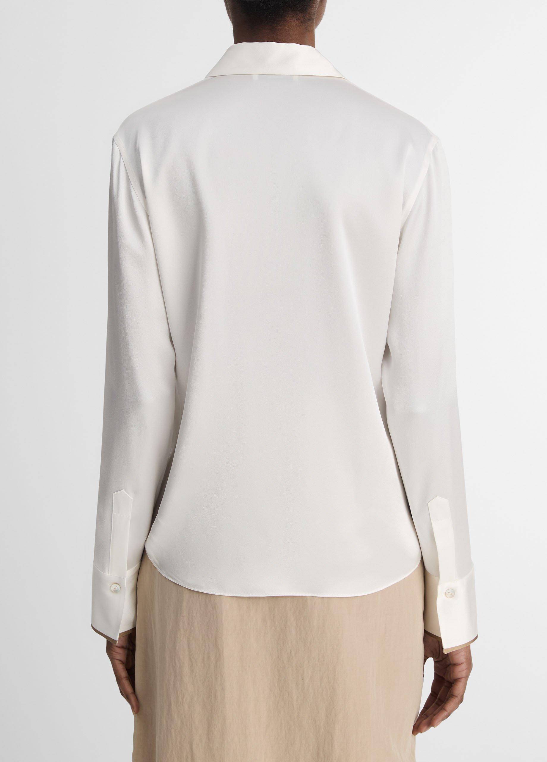 Vince on sale Slim-Fit Long-Sleeve Stretch-Silk Blouse Women's Optic White Size: L NWT