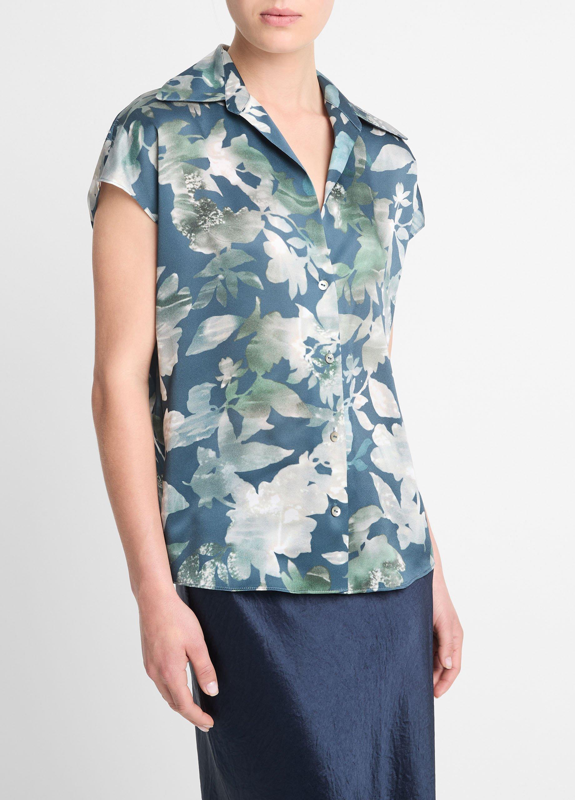 Shimmer Lake Silk Ruched-Back Cap-Sleeve Blouse in Shirts