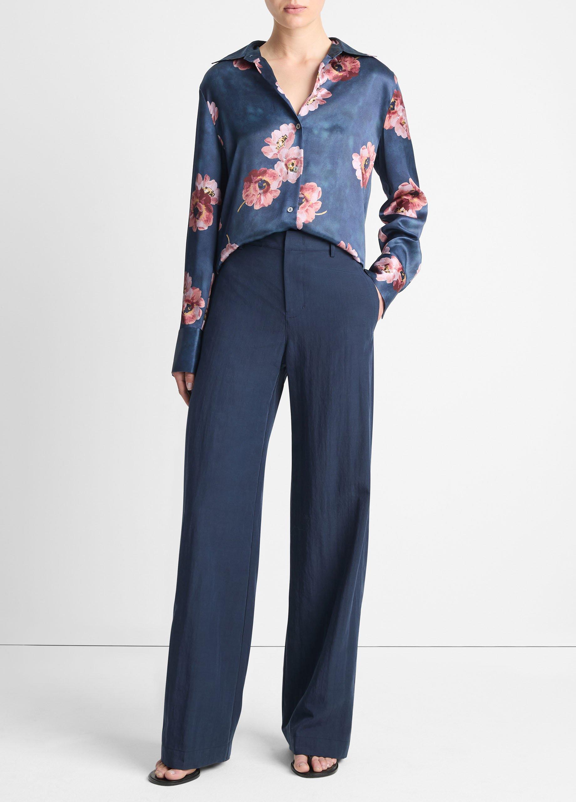 Painted Poppy Silk Long-Sleeve Blouse image number 0