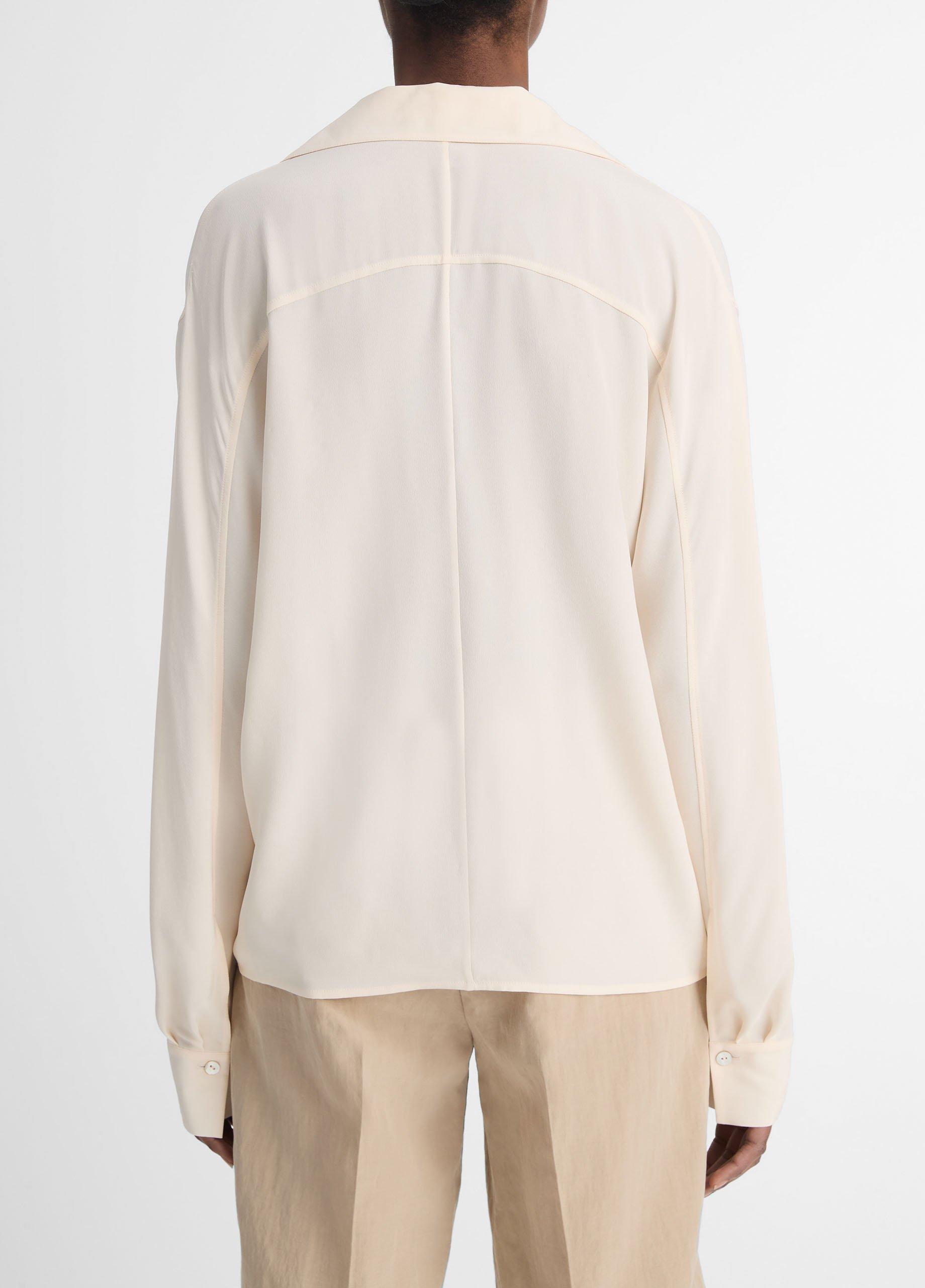 Silk Lapel-Collar Dolman-Sleeve Blouse