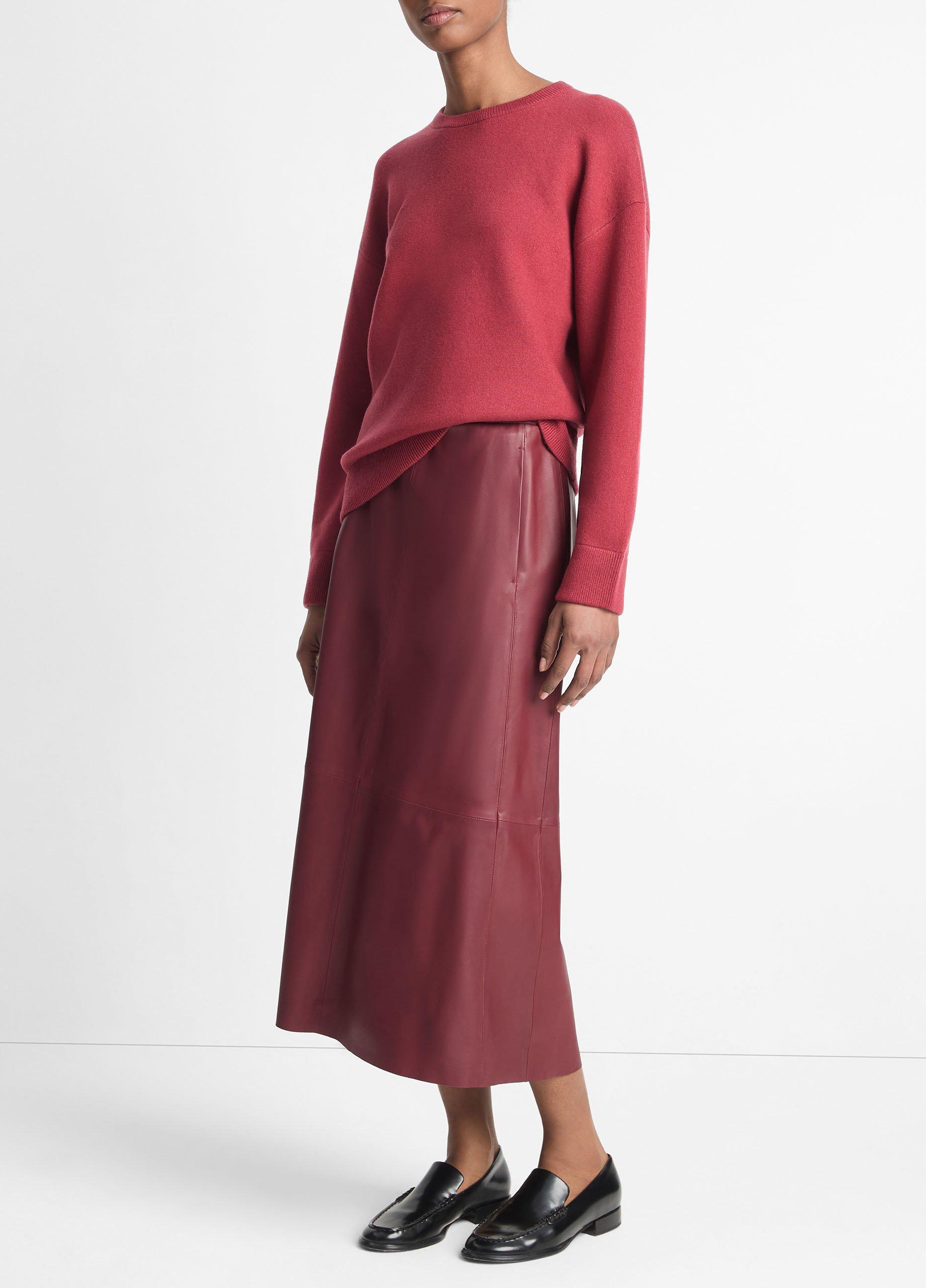 Gathered Leather Mid-Rise Skirt in Dresses & Skirts | Vince