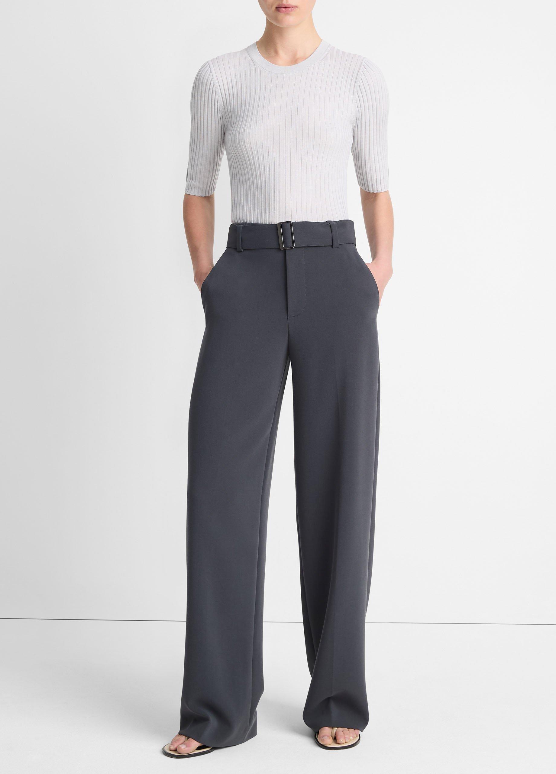 High-Waist Belted Wide-Leg Trouser in Trousers | Vince