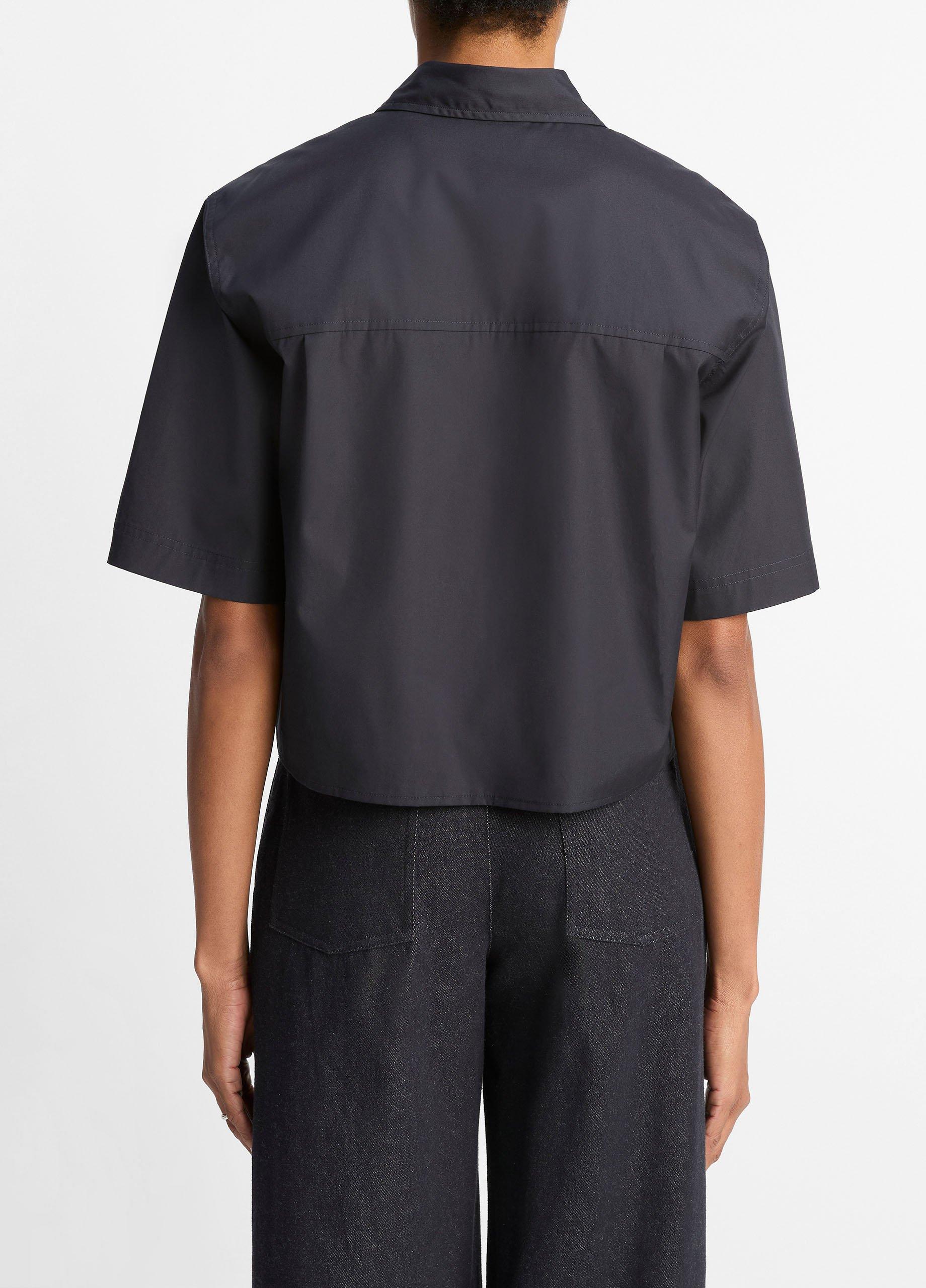Cotton Short-Sleeve Cropped Shirt in Short Sleeve | Vince