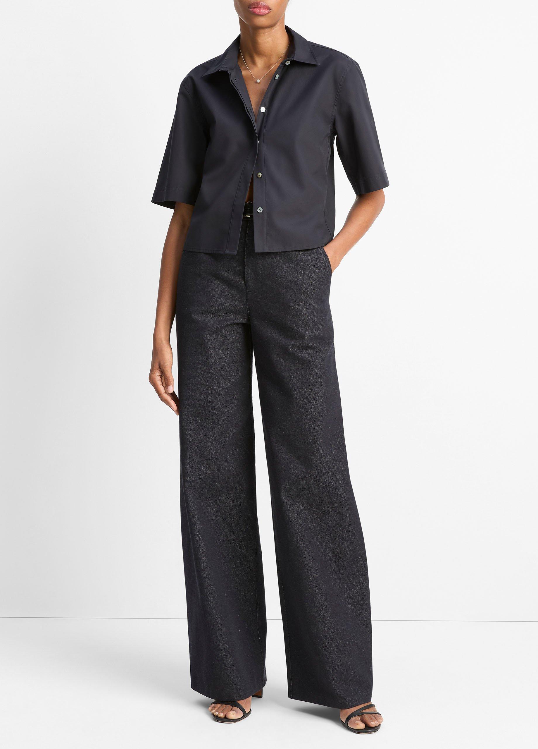 Cotton Short-Sleeve Cropped Shirt in Short Sleeve | Vince