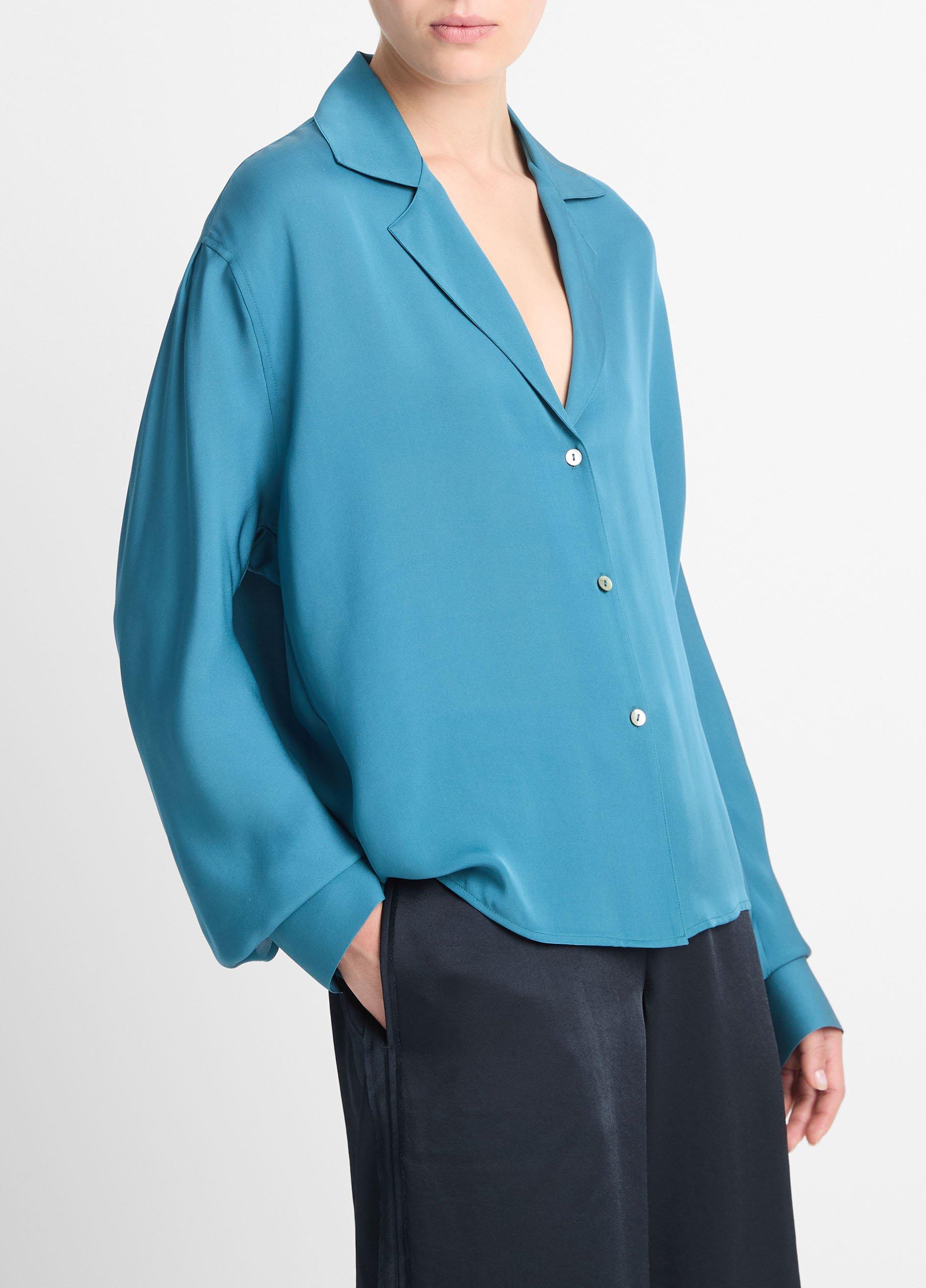 Silk Lapel-Collar Dolman-Sleeve Blouse in Shirts & Tees | Vince