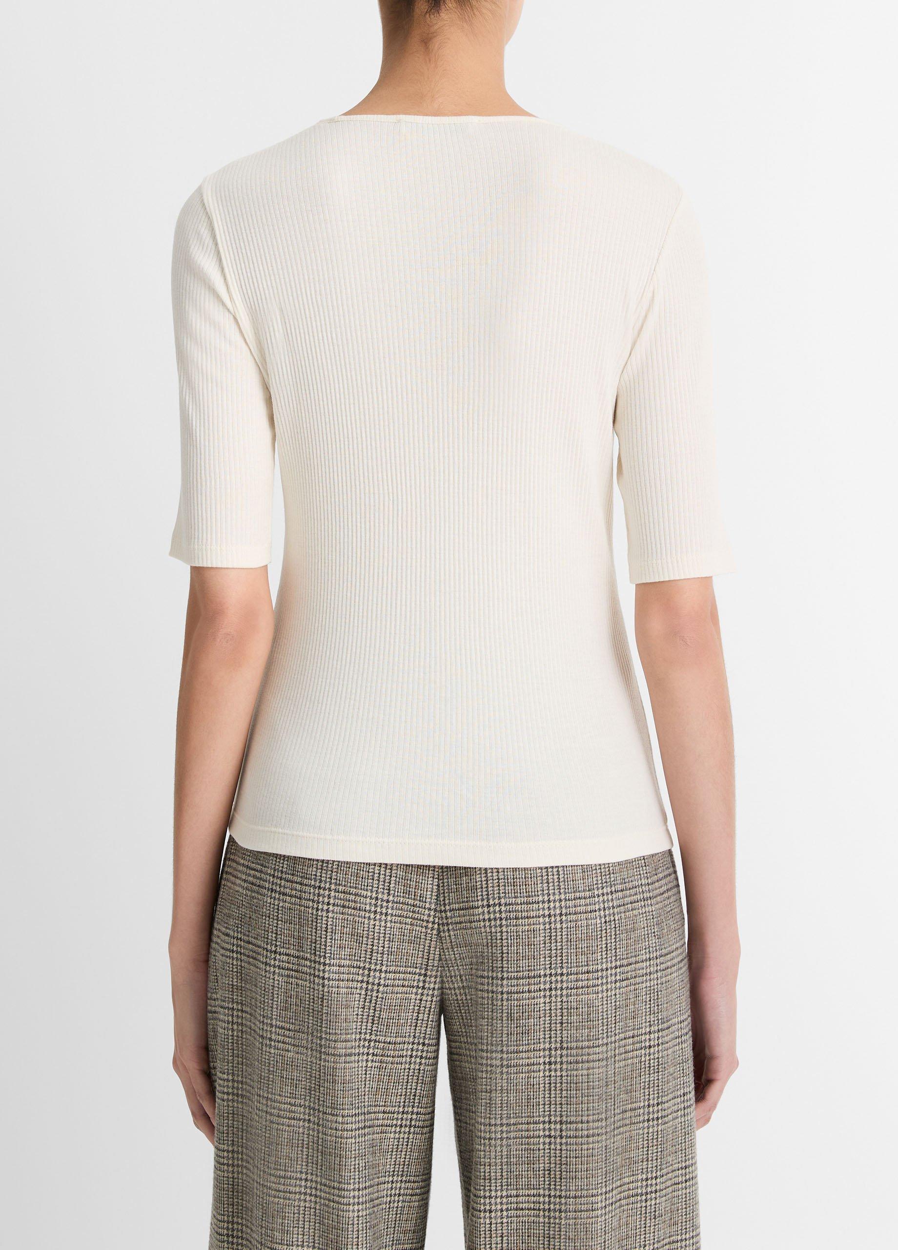 (取寄) ヴィンス レディース リブド エルボー スリーブ クルー ティー Vince women Ribbed Elbow Sleeve Crew Tee Light White Sand VINCE P最大16倍6/5限定 (取寄) ヴィンス レディース リブド