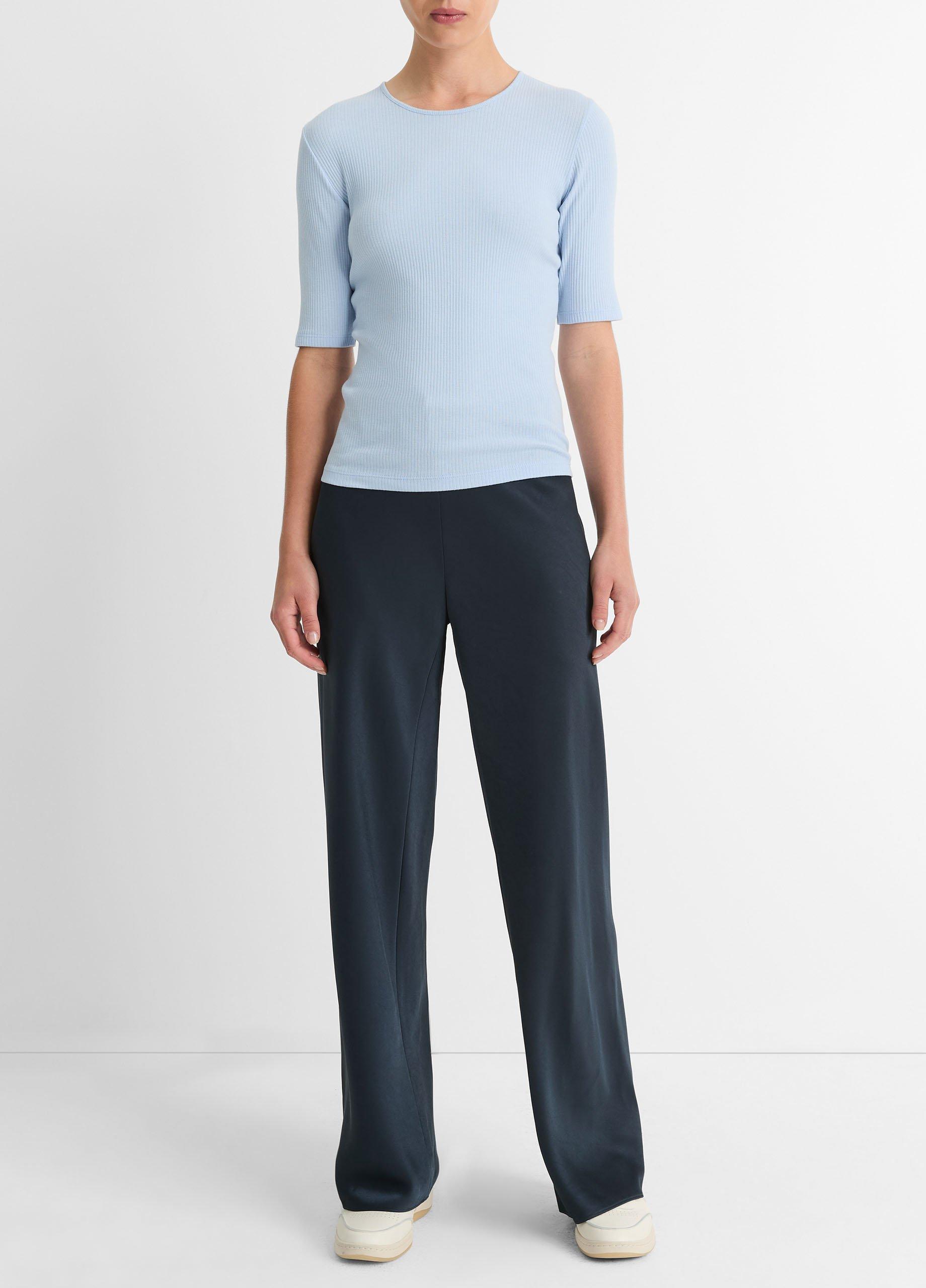 Ribbed Cotton Elbow-Sleeve T-Shirt in Shirts & Tees | Vince