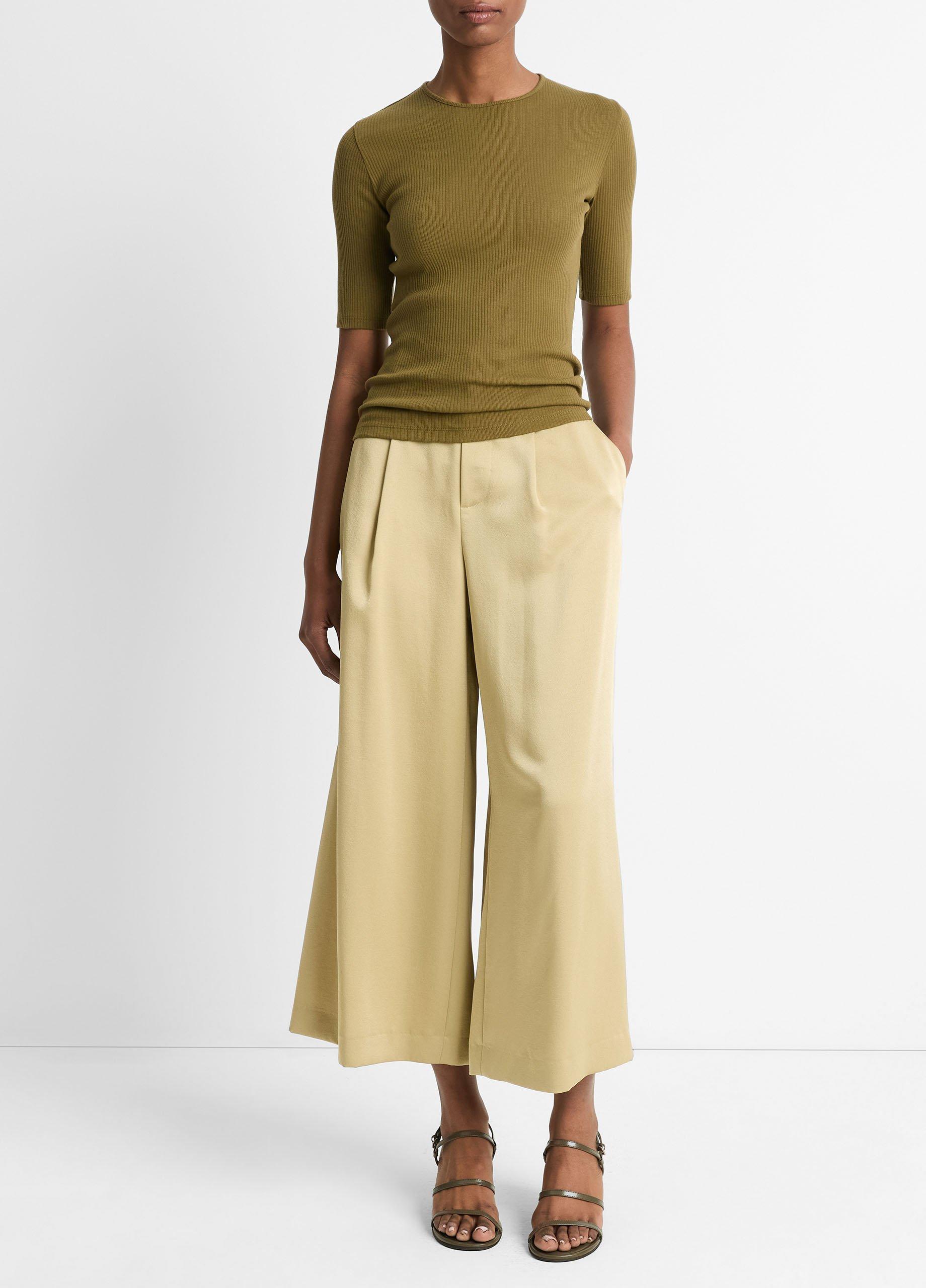 (取寄) ヴィンス レディース リブド エルボー スリーブ クルー ティー Vince women Ribbed Elbow Sleeve Crew Tee Light White Sand Ribbed Cotton Elbow-Sleeve T-Shirt in Vince Products Women