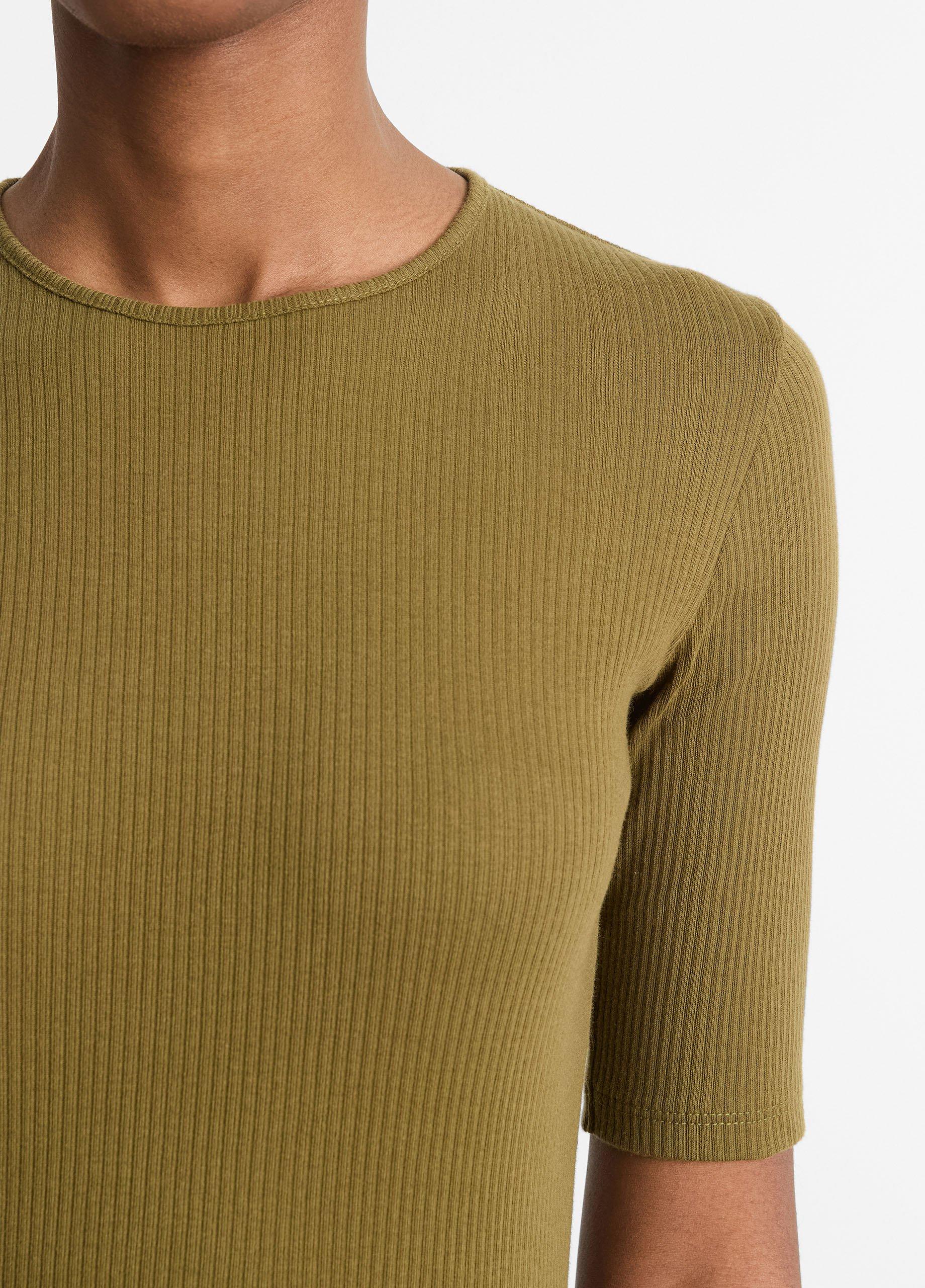 Ribbed Cotton Elbow-Sleeve T-Shirt image number 1