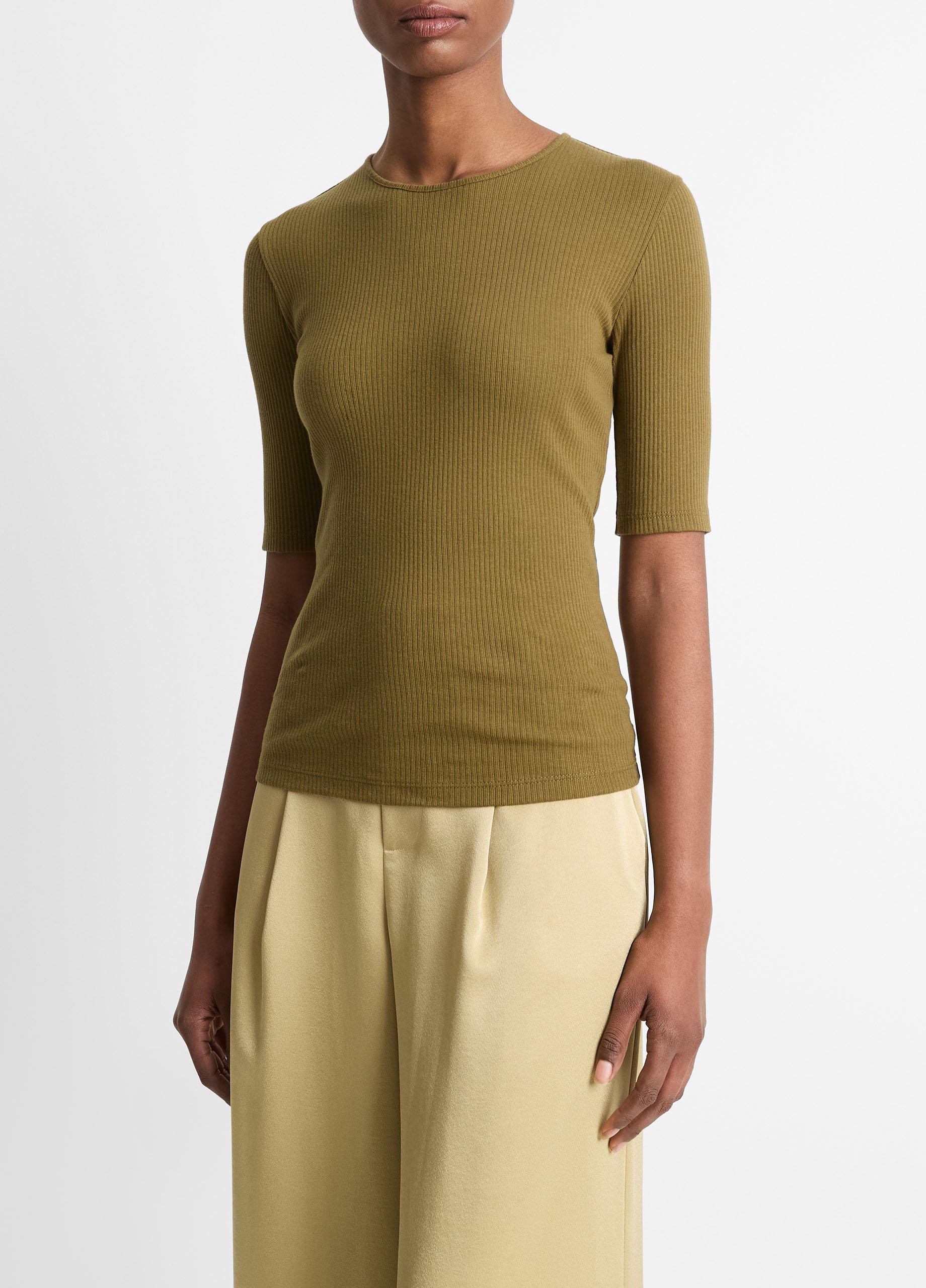 (取寄) ヴィンス レディース リブド エルボー スリーブ クルー ティー Vince women Ribbed Elbow Sleeve Crew Tee Light White Sand VINCE P最大16倍6/5限定 (取寄) ヴィンス レディース リブド