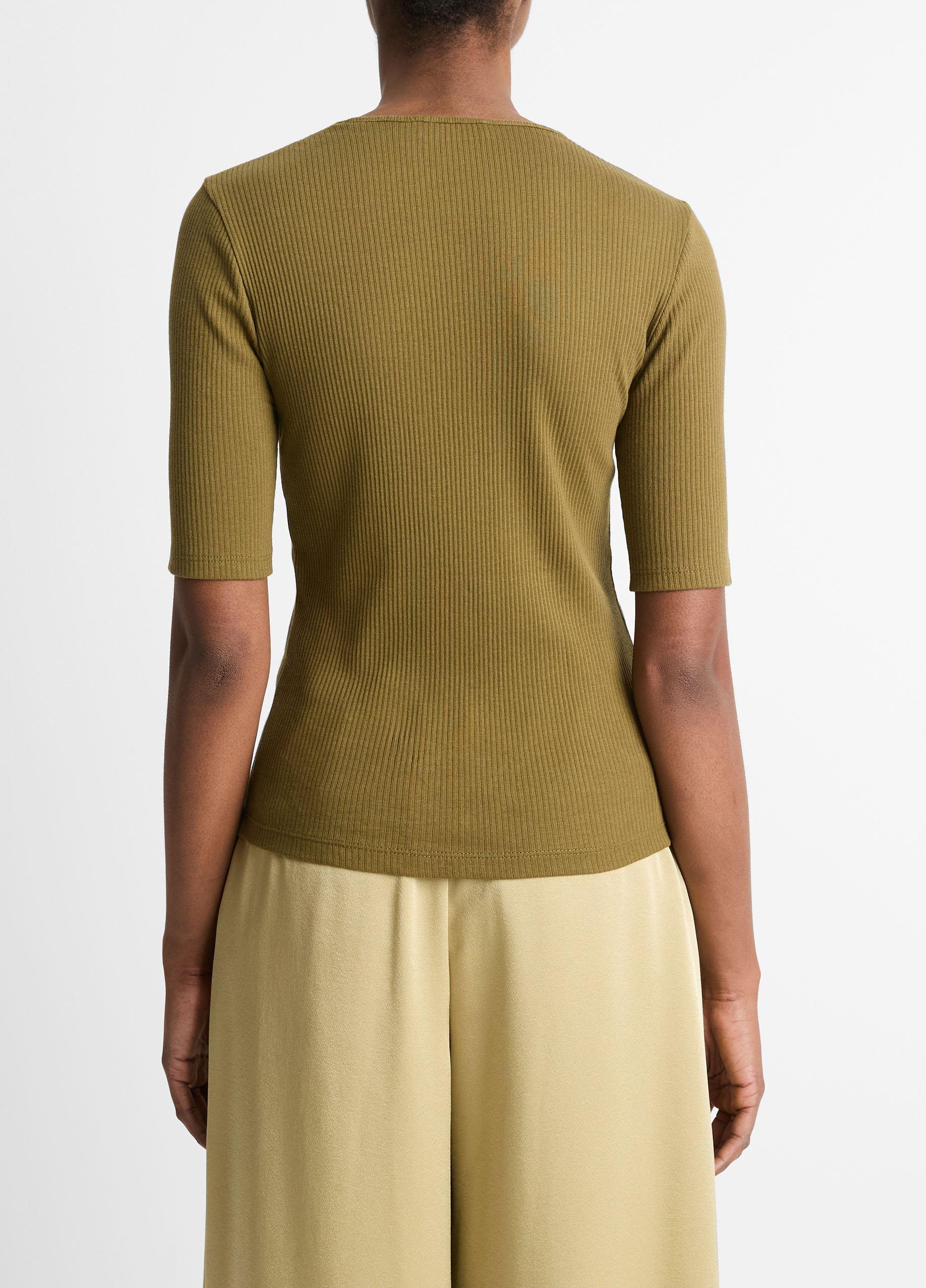 Ribbed Cotton Elbow-Sleeve T-Shirt image number 3