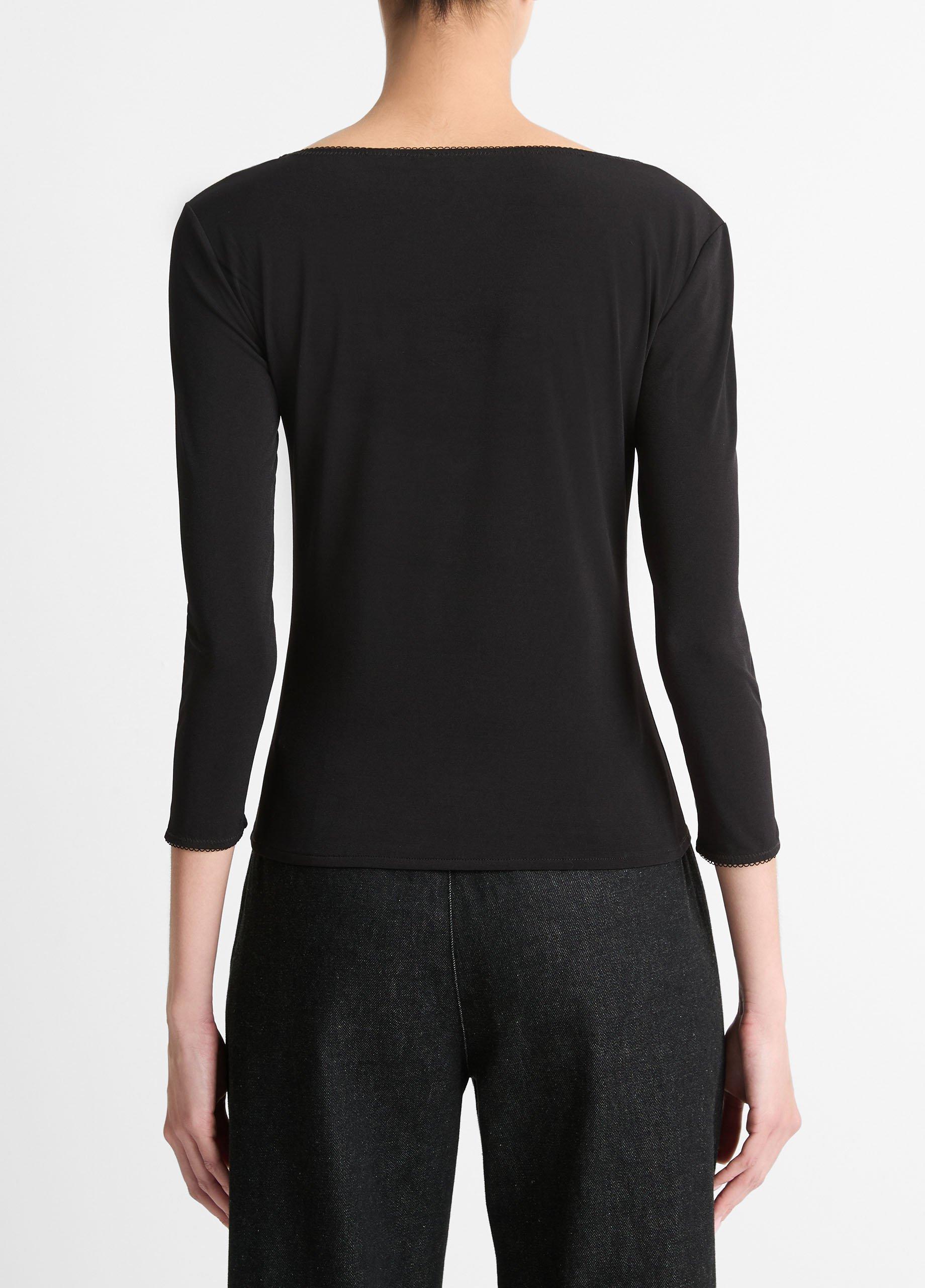 Lingerie-Trim Three-Quarter-Sleeve Top in Shirts & Tees | Vince