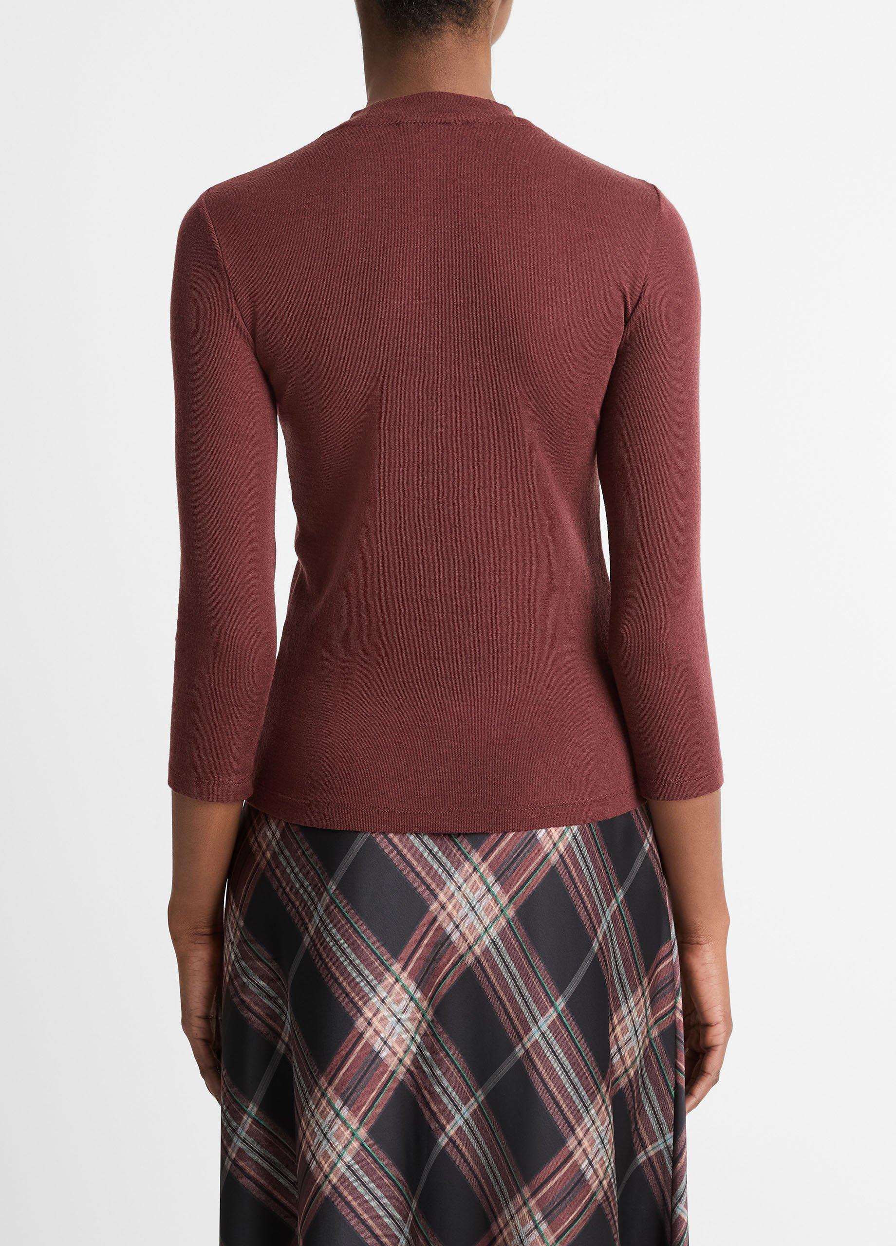 Wool Three Quarter Sleeve Mock Neck Top in Long Sleeve Vince