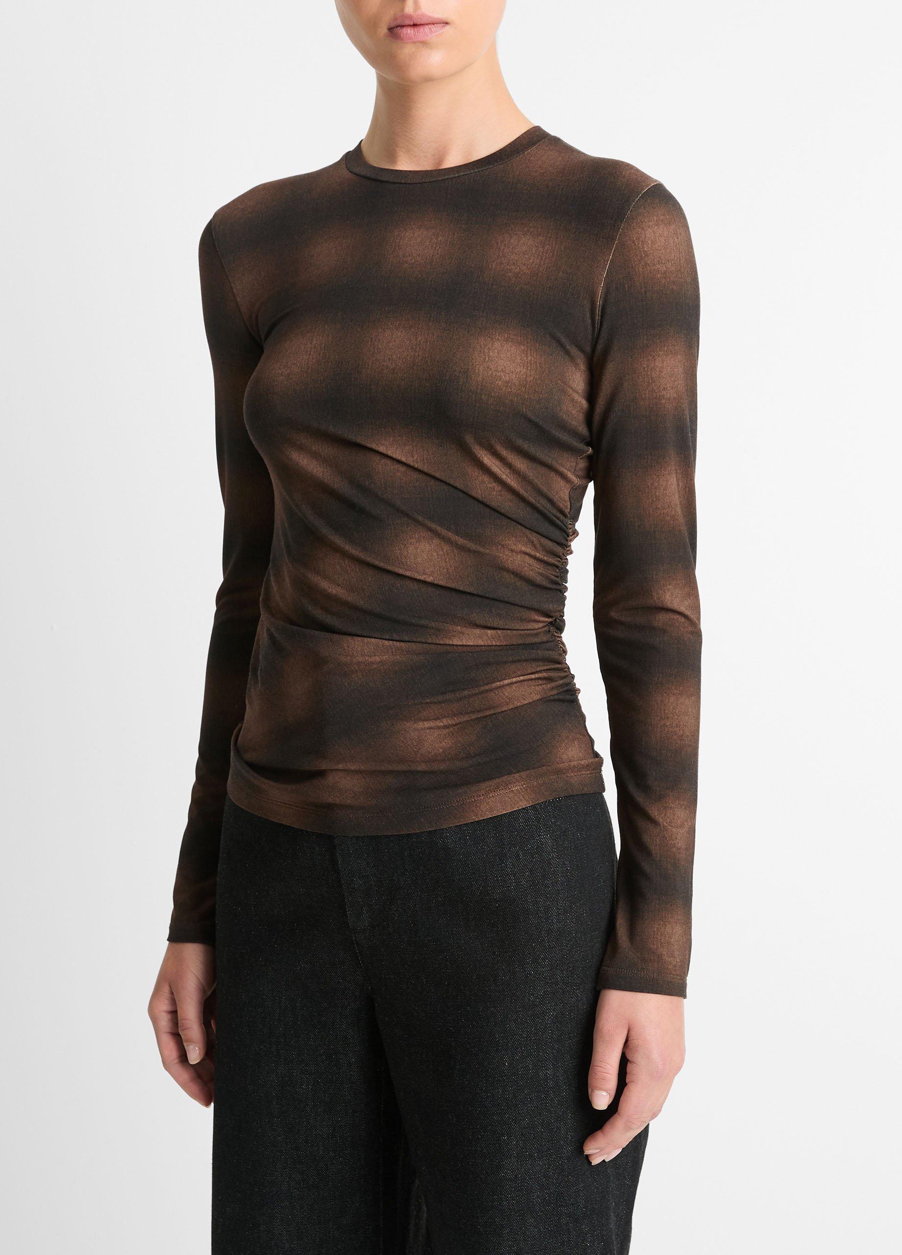 Draped Long-Sleeve Crew Neck Top in Shirts & Tees | Vince