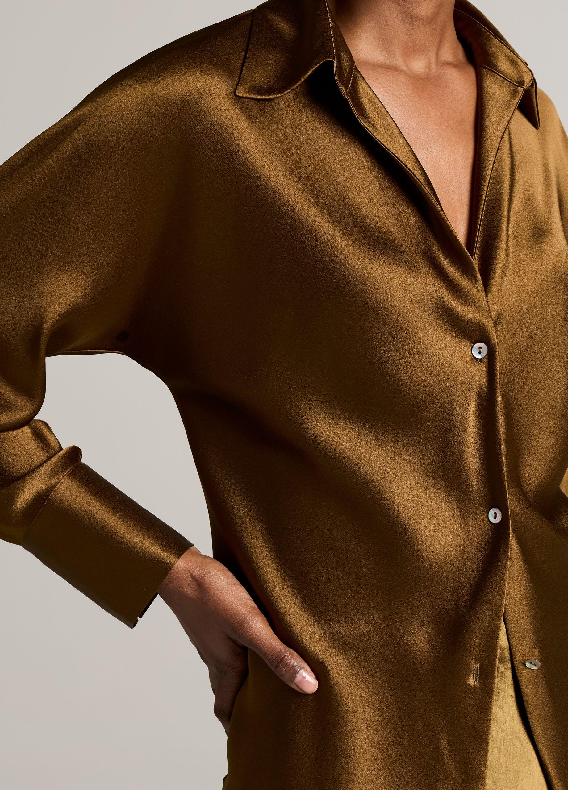Silk Bias Long-Sleeve Blouse image number 1