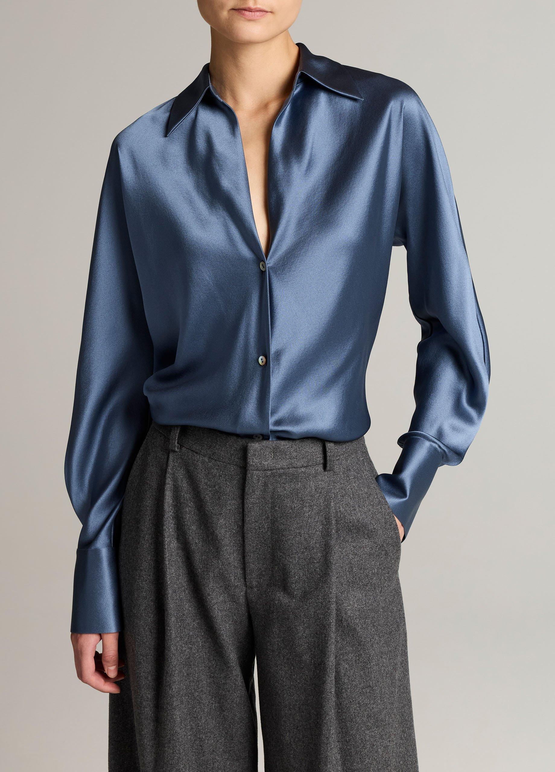 Silk Bias Long-Sleeve Blouse image number 0