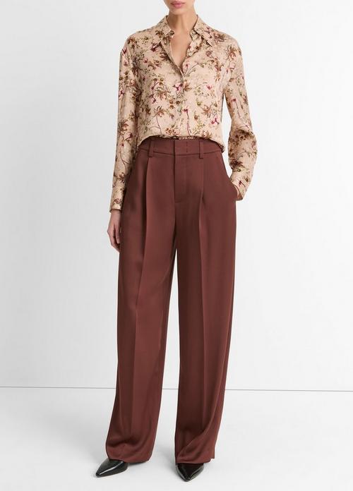 Silk Orchid Vine Bias Long-Sleeve Blouse