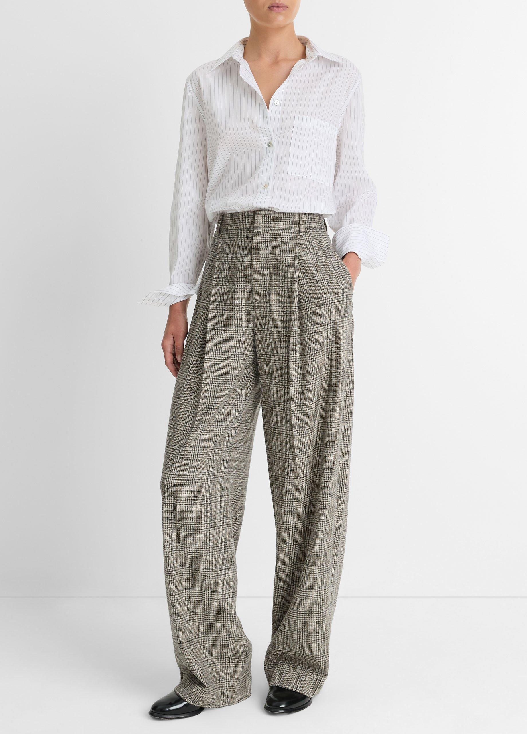 Plaid Italian Wool Blend High Rise Trouser in Trousers Vince