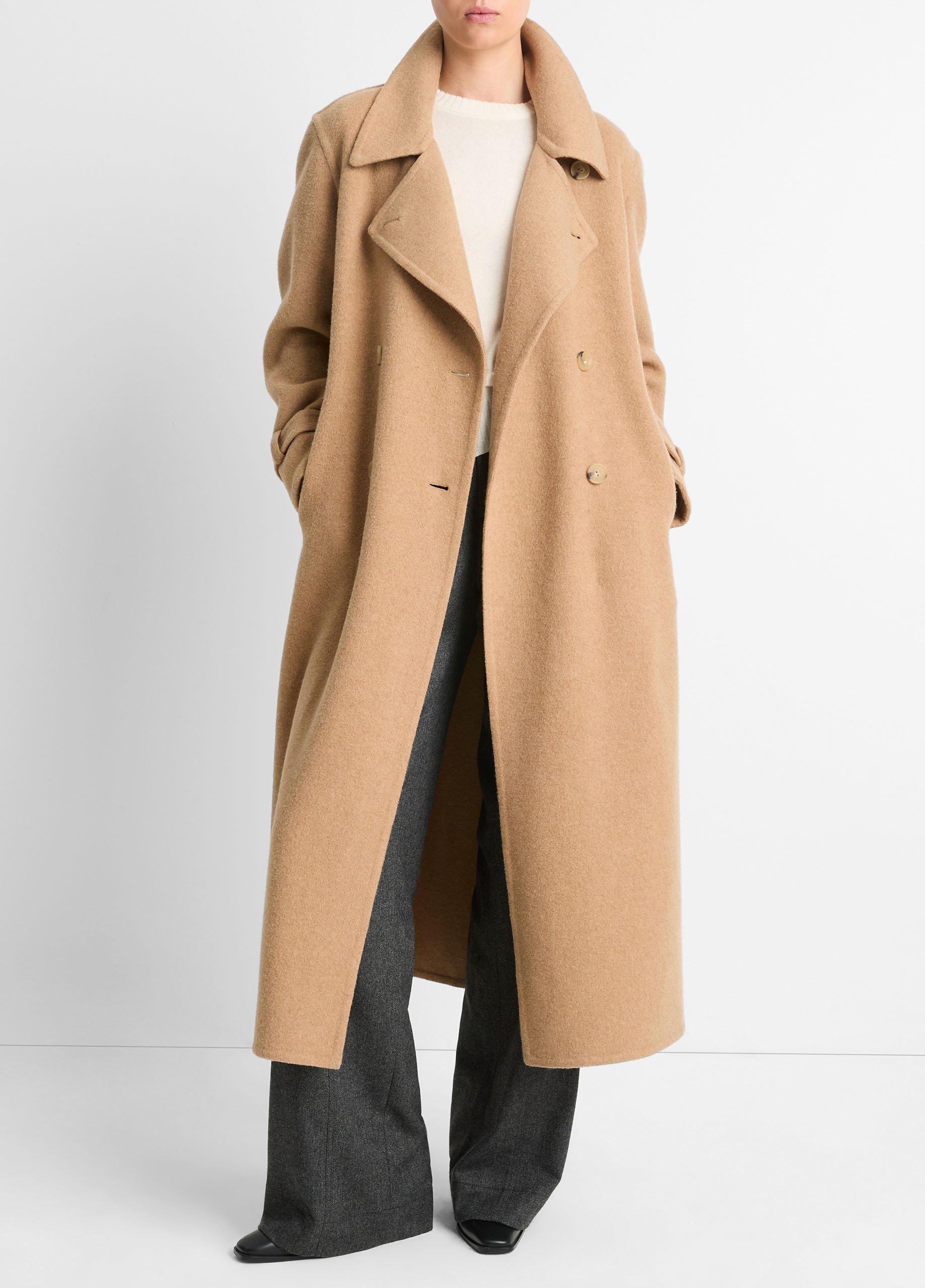 Lofty Italian Wool Blend Belted Long Coat in Jackets Outerwear Vince