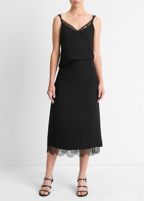 Lace-Paneled Straight Skirt