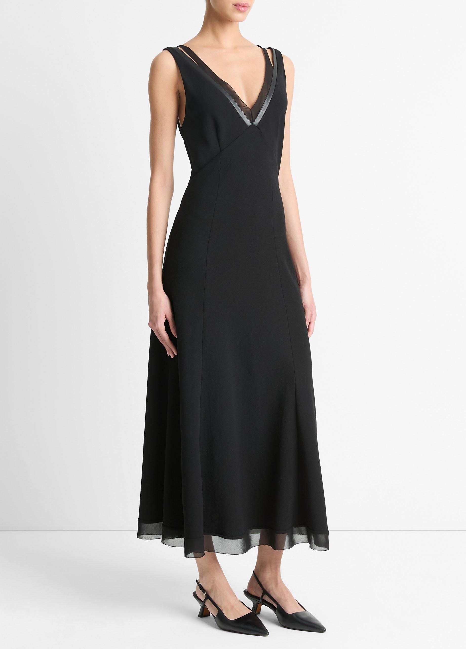 Thumbnail of Chiffon and Faux-Leather Layered Slip Dress