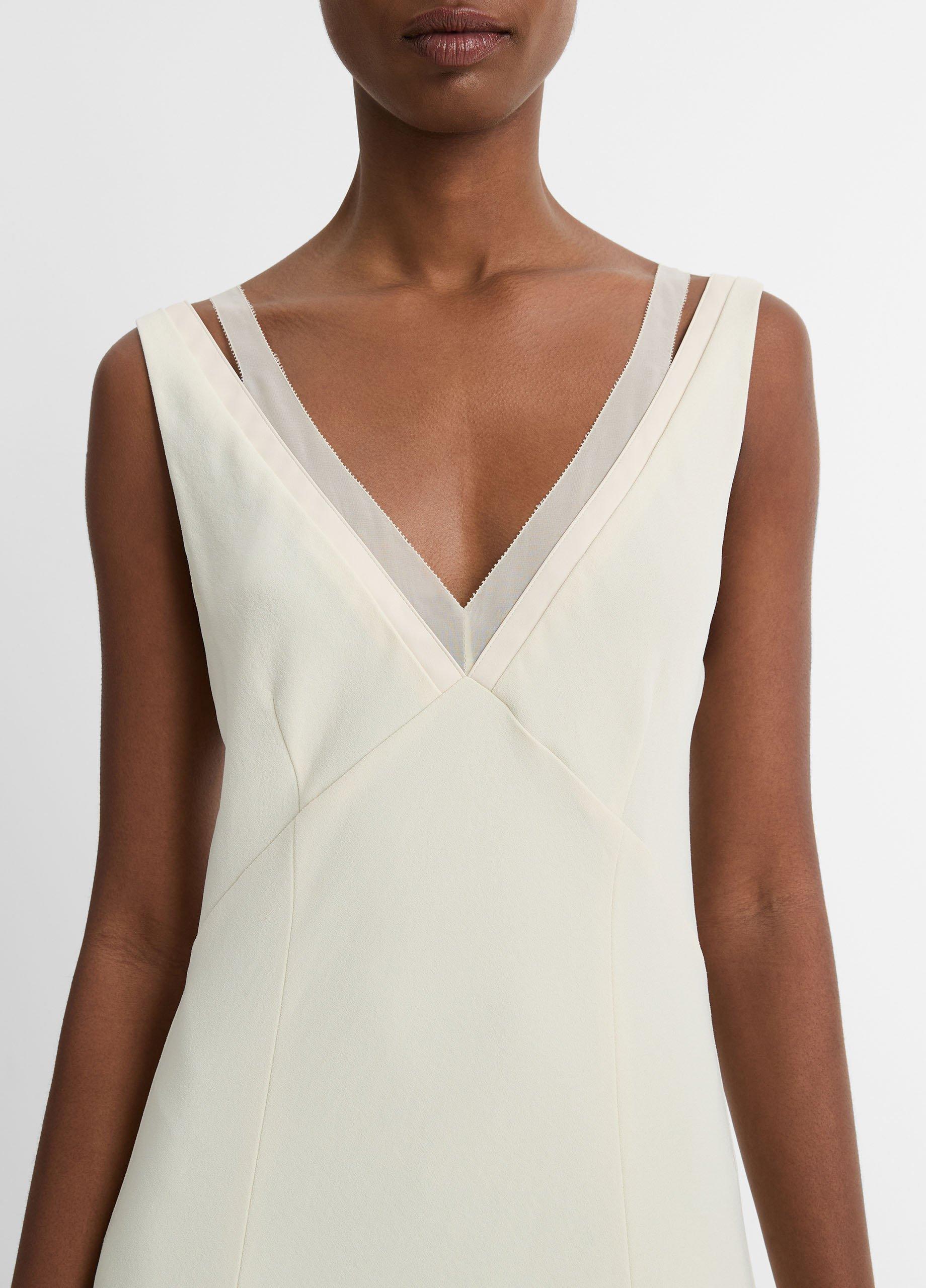 Chiffon and Faux-Leather Layered Slip Dress in Dresses