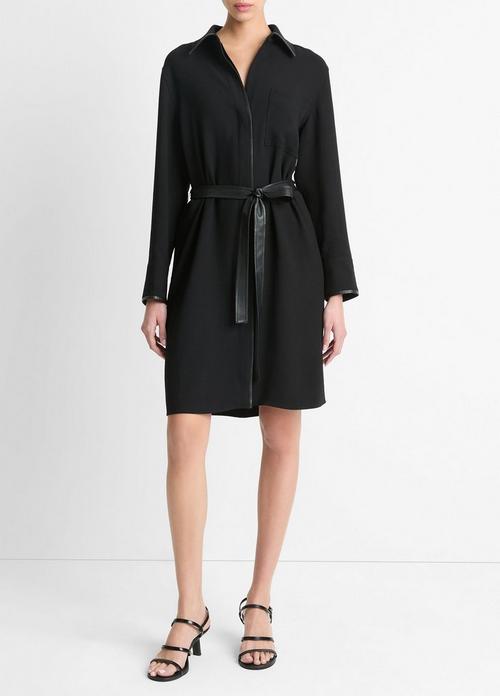 Faux-Leather-Trim Shirt Dress