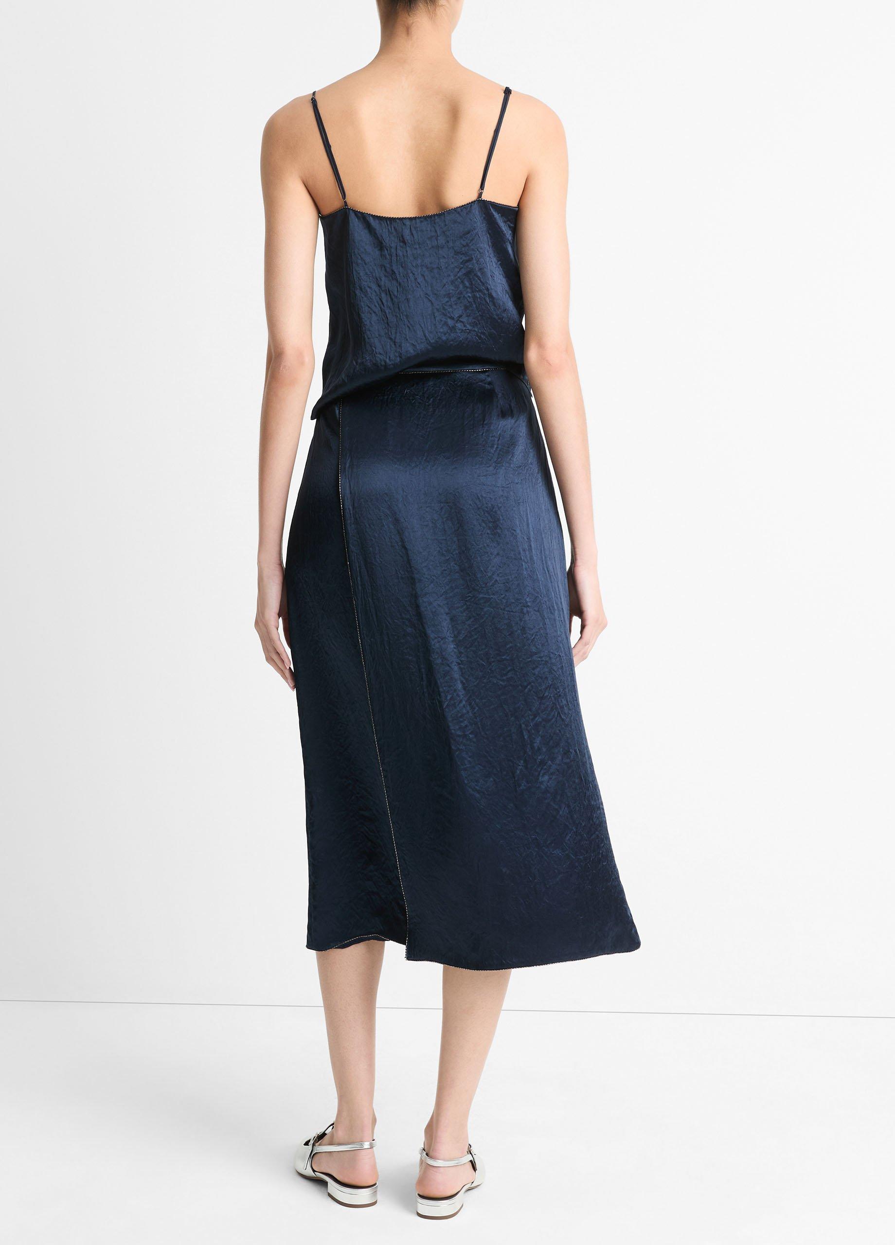 Beaded-Border Satin Slit Skirt in Dresses & Skirts | Vince