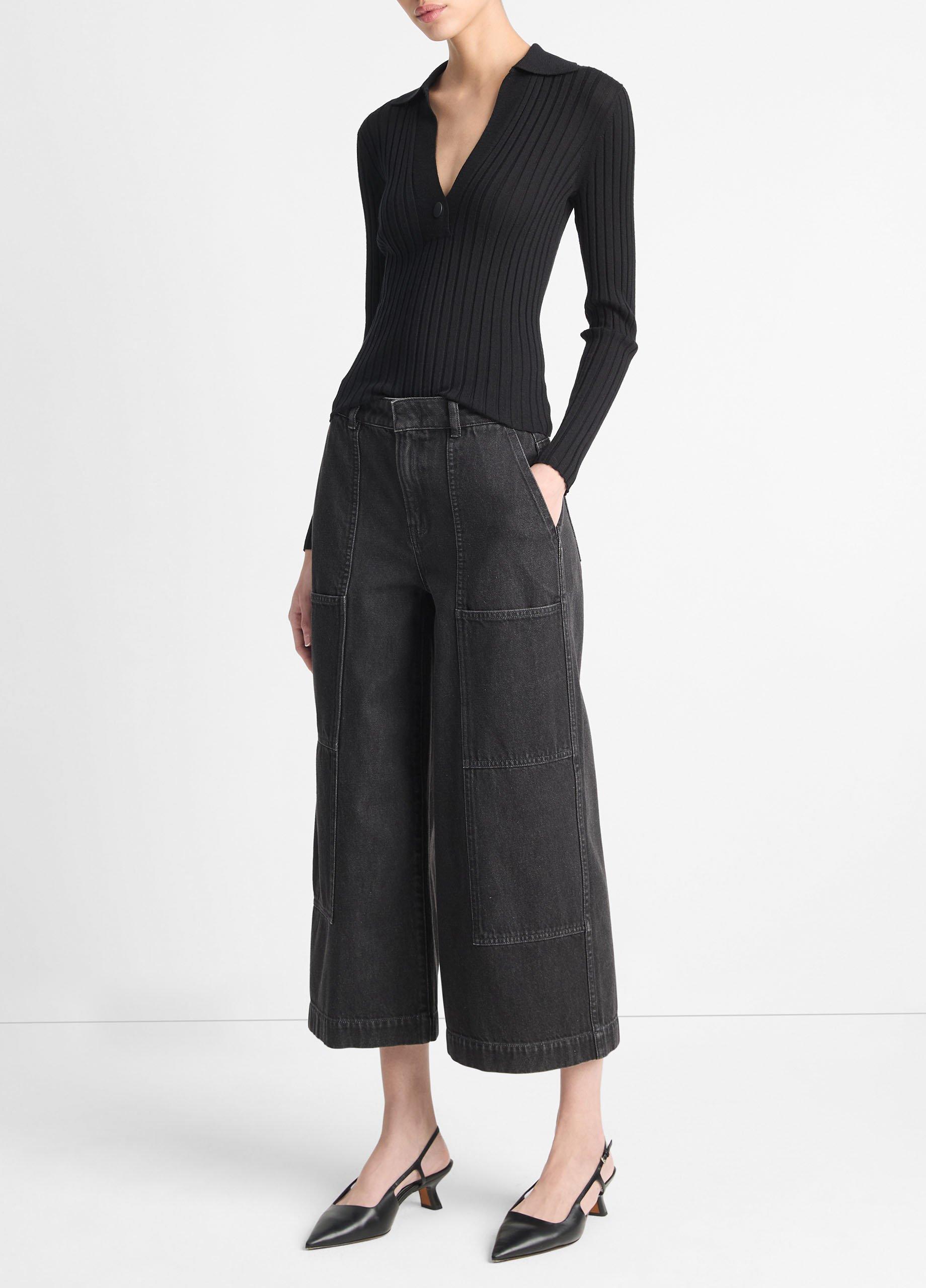 Cotton Mid-Rise Utility Wide Crop Pant image number 2
