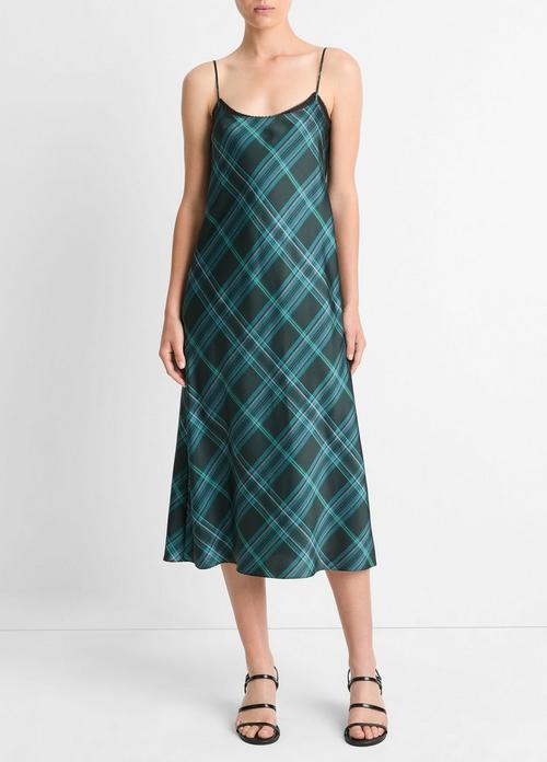 Lace-Trim Plaid Slip Dress