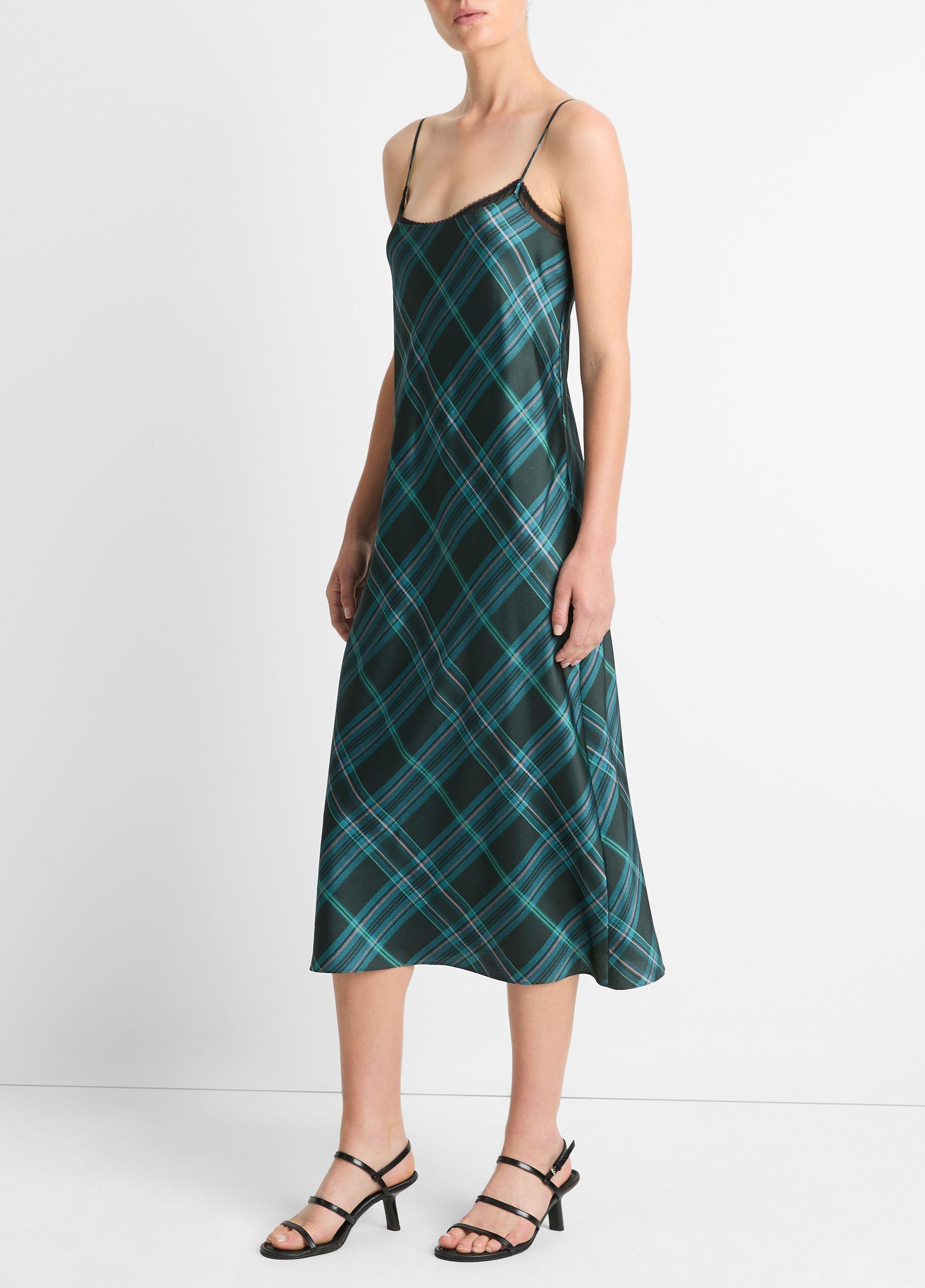 Lace-Trim Plaid Slip Dress image number 2